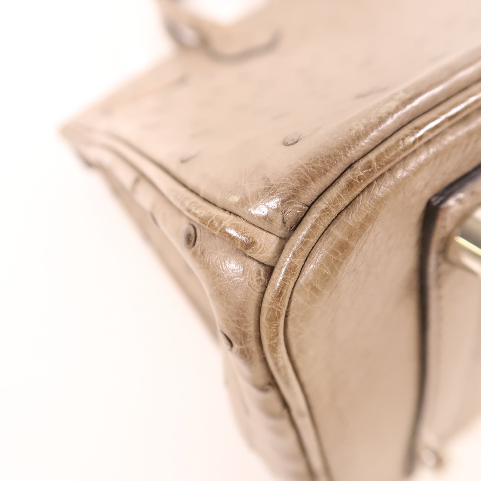 HERMES 鴕鳥皮革Birkin 30銀扣手挽袋灰色