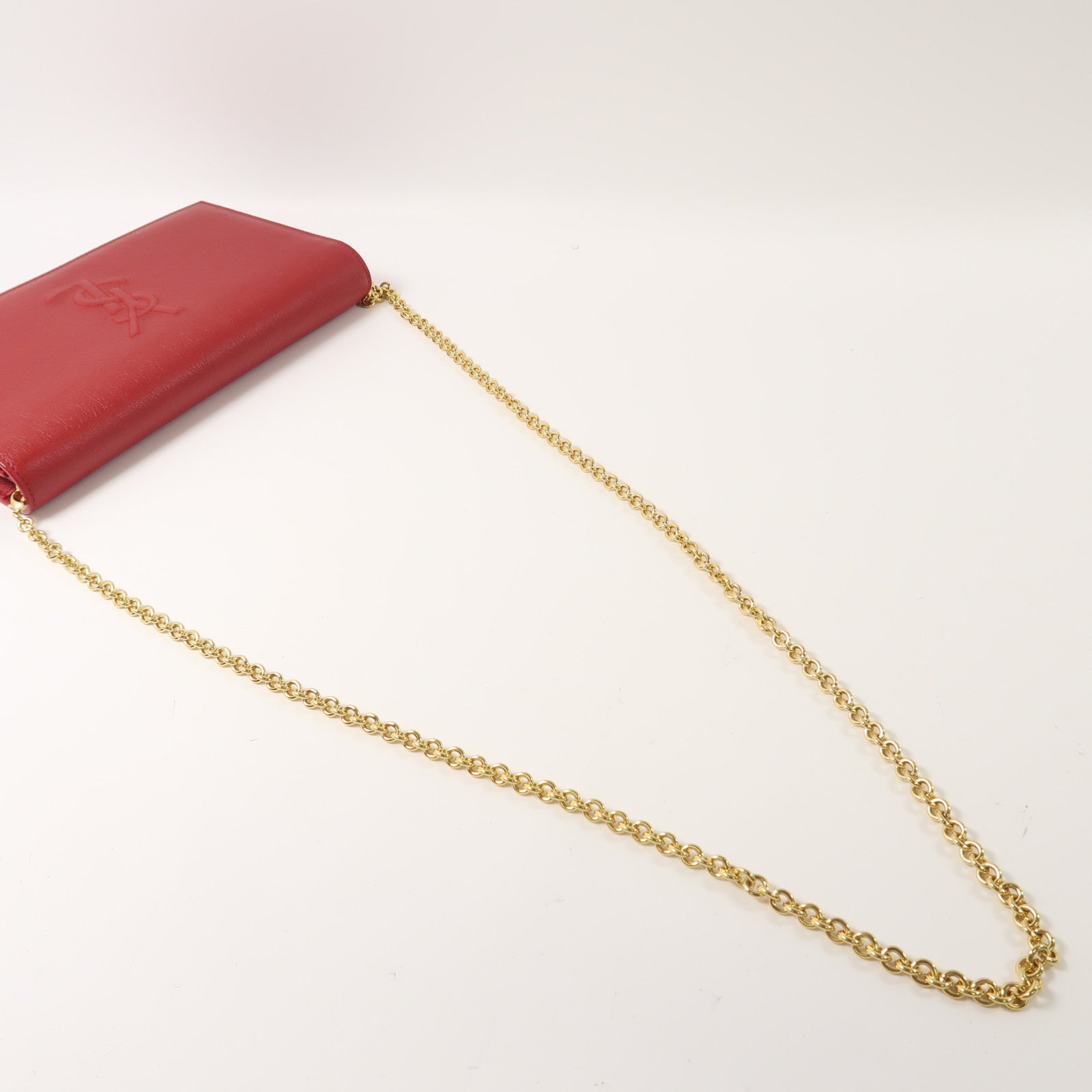 YVES SAINT LAURENT 皮革Shoulder Bag金扣鏈帶肩背袋紅色