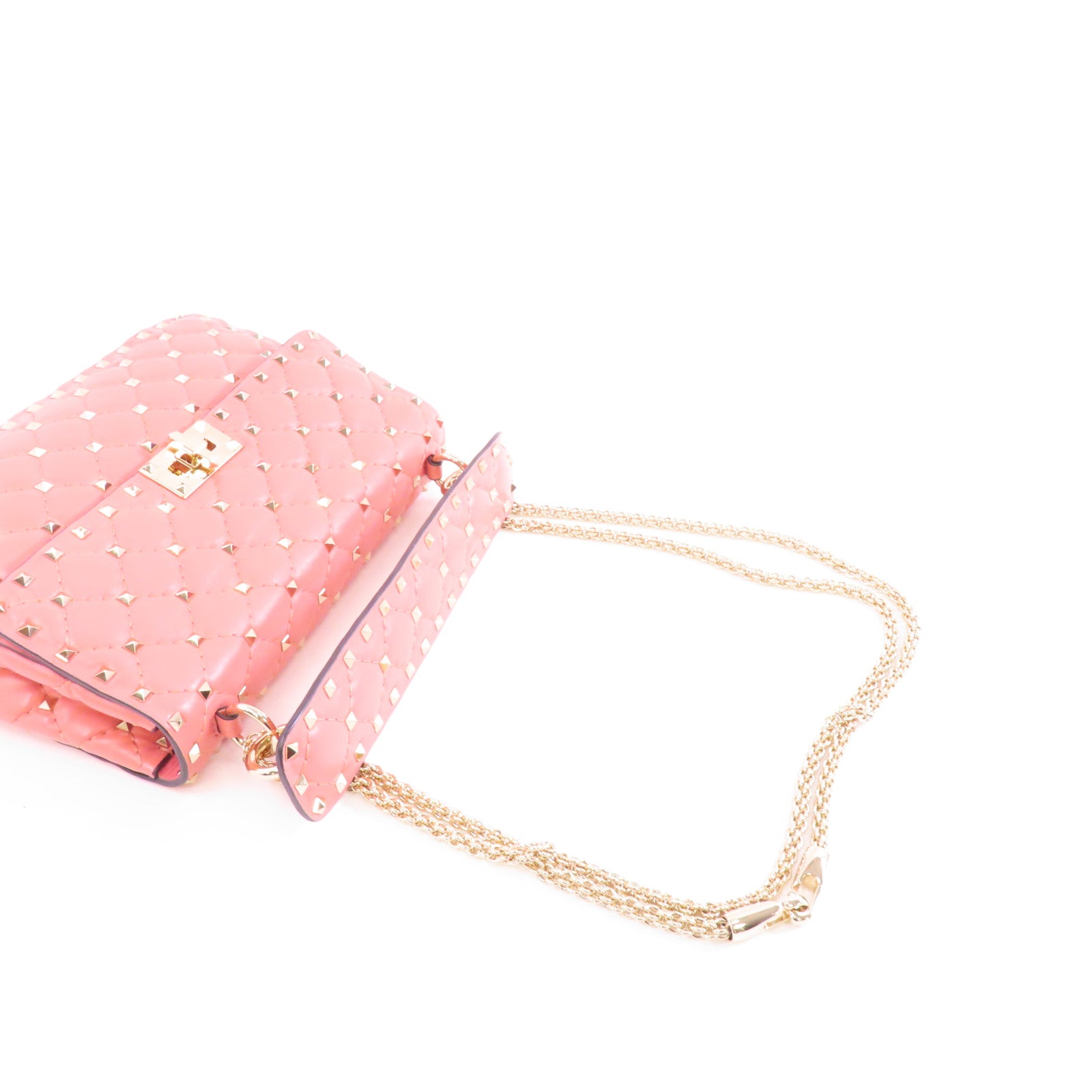Valentino 【激減優惠】牛皮皮革Chain Shoulder金扣鏈帶手挽肩背兩用袋粉紅色