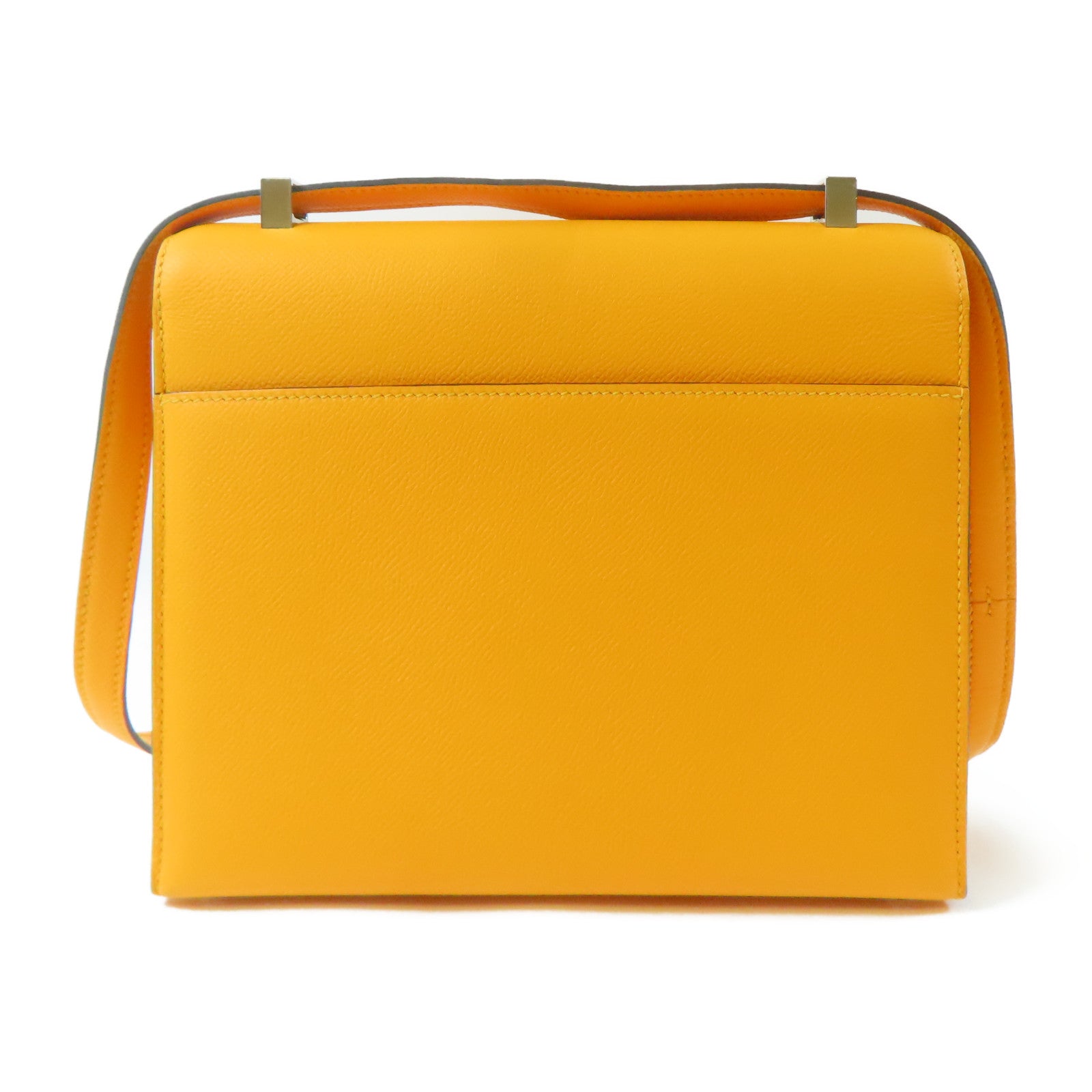 HERMES Epsom皮革Verrou 23銀扣肩背袋Jaune D'or/橙色