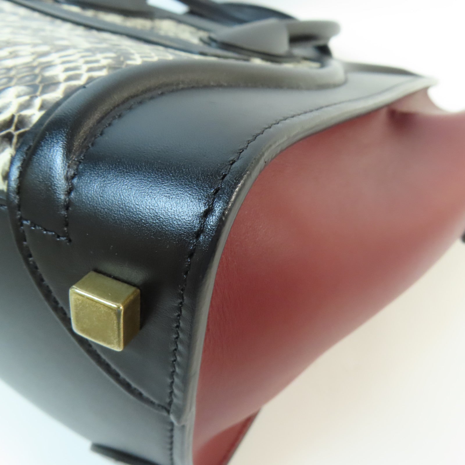 CELINE 牛皮皮革/蛇皮Mini Luggage金扣手挽袋