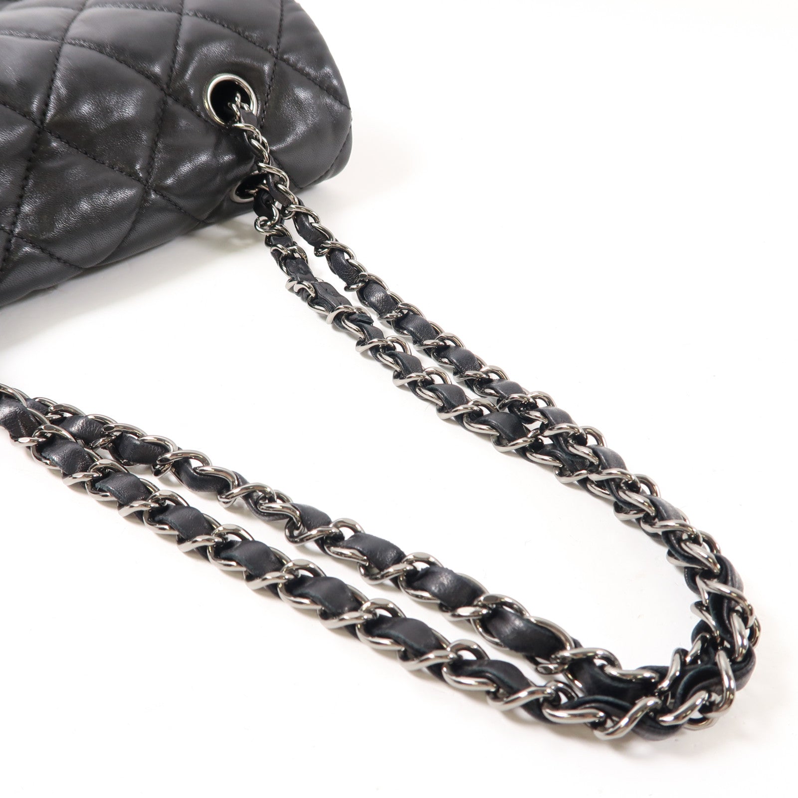 CHANEL 【激減優惠】菱格羊皮皮革Chain Shoulder銀扣鏈帶肩背袋黑色