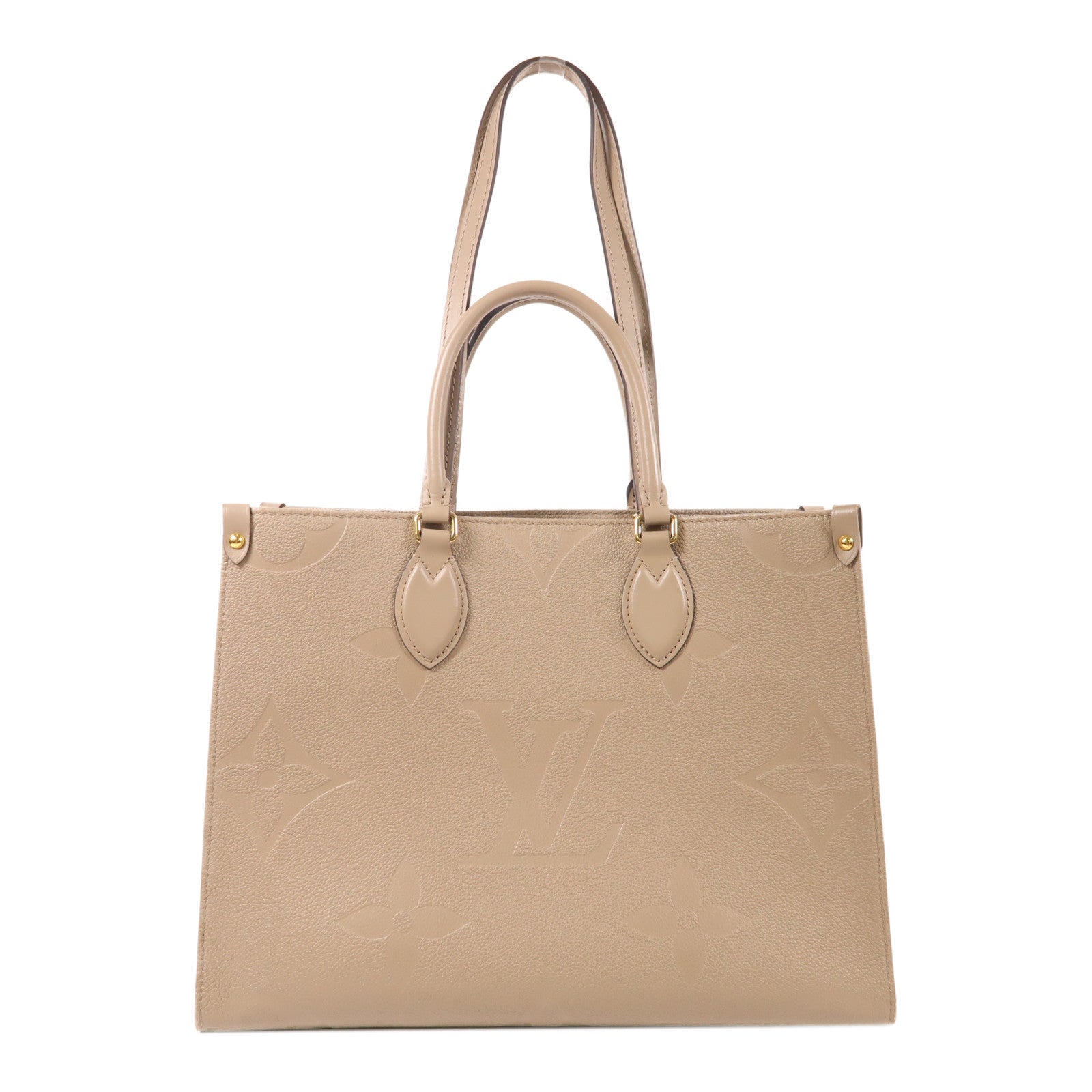 LOUIS VUITTON Monogram Empreinte OnTheGo MM金扣手挽肩背兩用袋米色