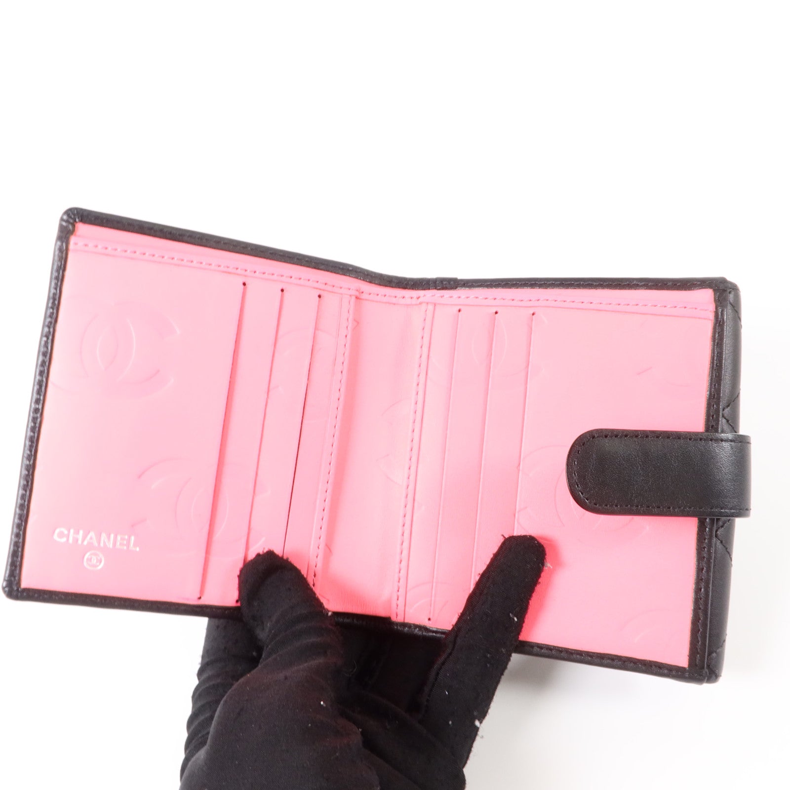 CHANEL 牛皮皮革Cambon Compact Wallet銀扣錢包