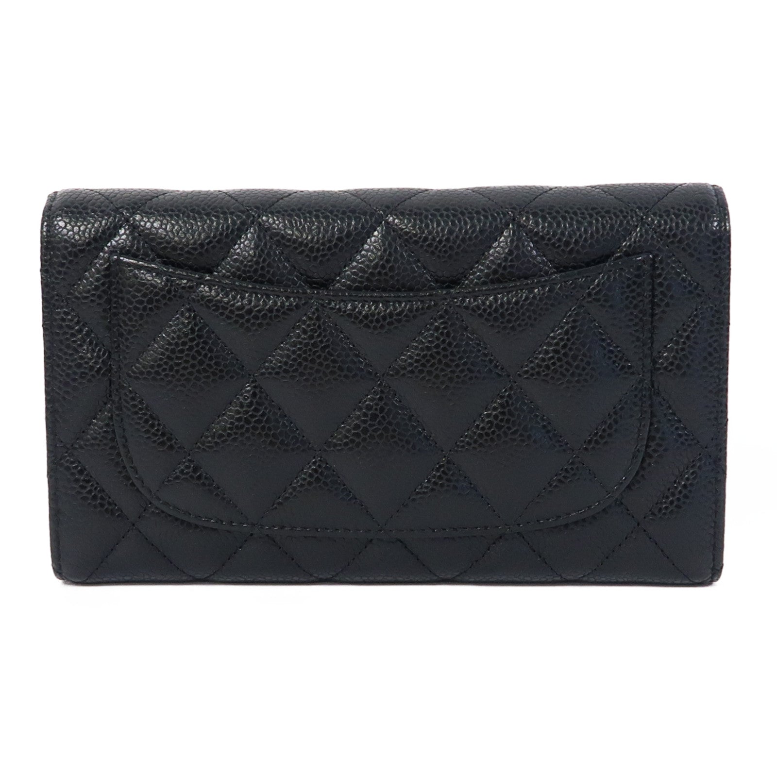 CHANEL 菱格Caviar皮革Long Wallet金扣長錢包黑色
