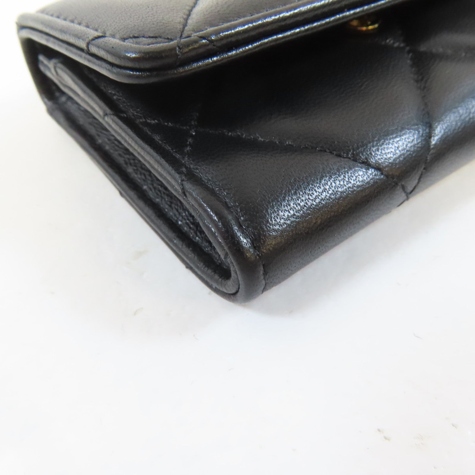 CHANEL 菱格羊皮皮革Card Case金扣卡片套黑色