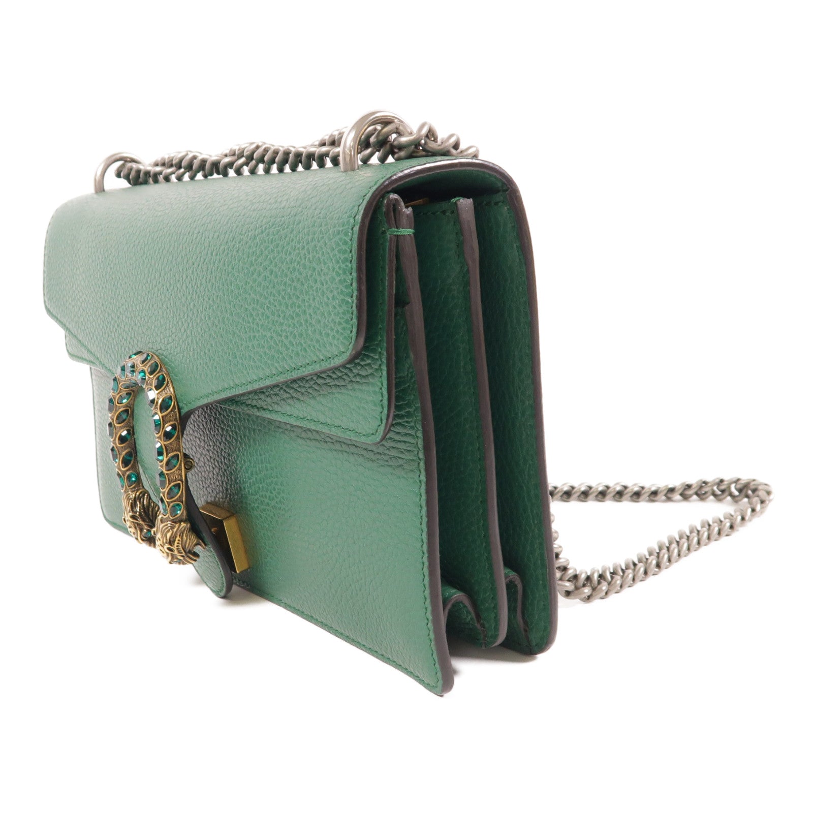 GUCCI GG GHW Diouysys Chain Shoulder Bag Calfskin Leather 400249 Green