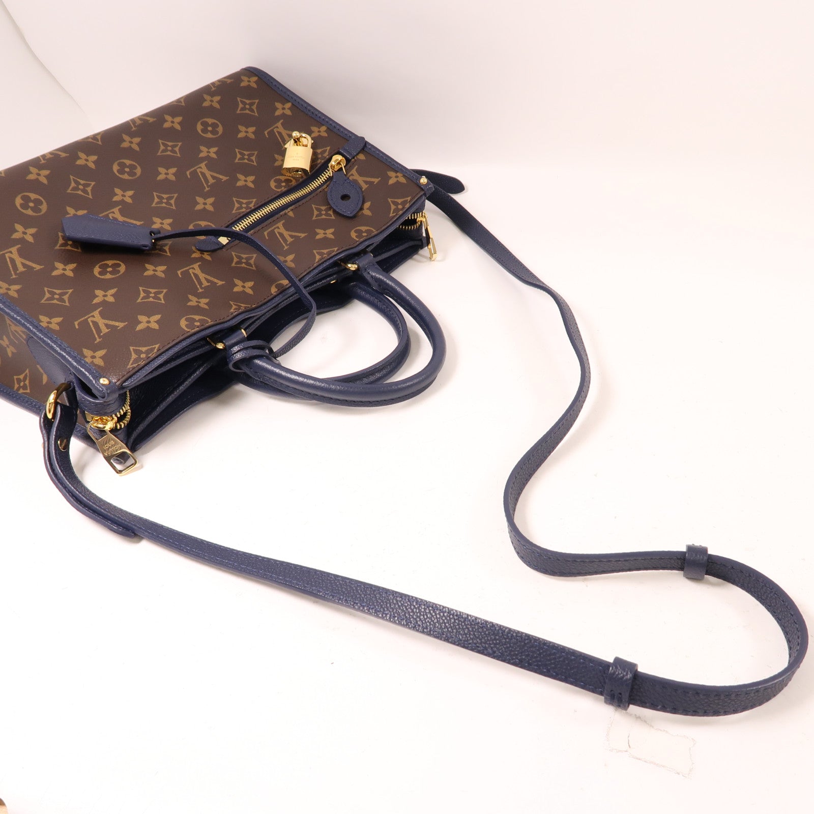 LOUIS VUITTON Monogram Popincourt PM金扣手挽肩背兩用袋啡色/深藍色
