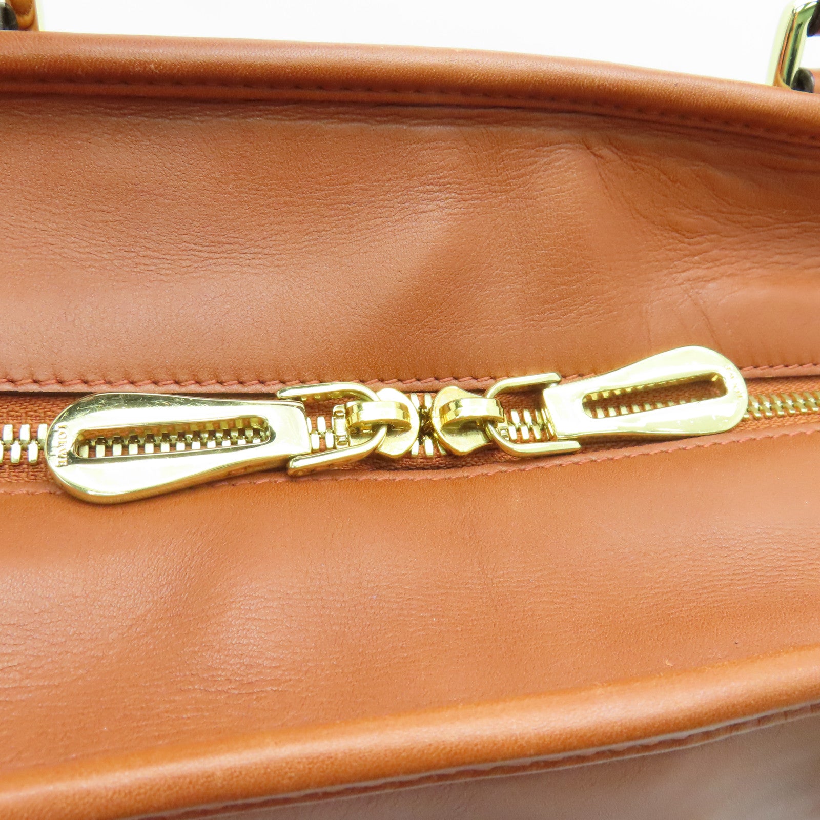 LOEWE cowhide leather Handbag gold buckle handle bag brown