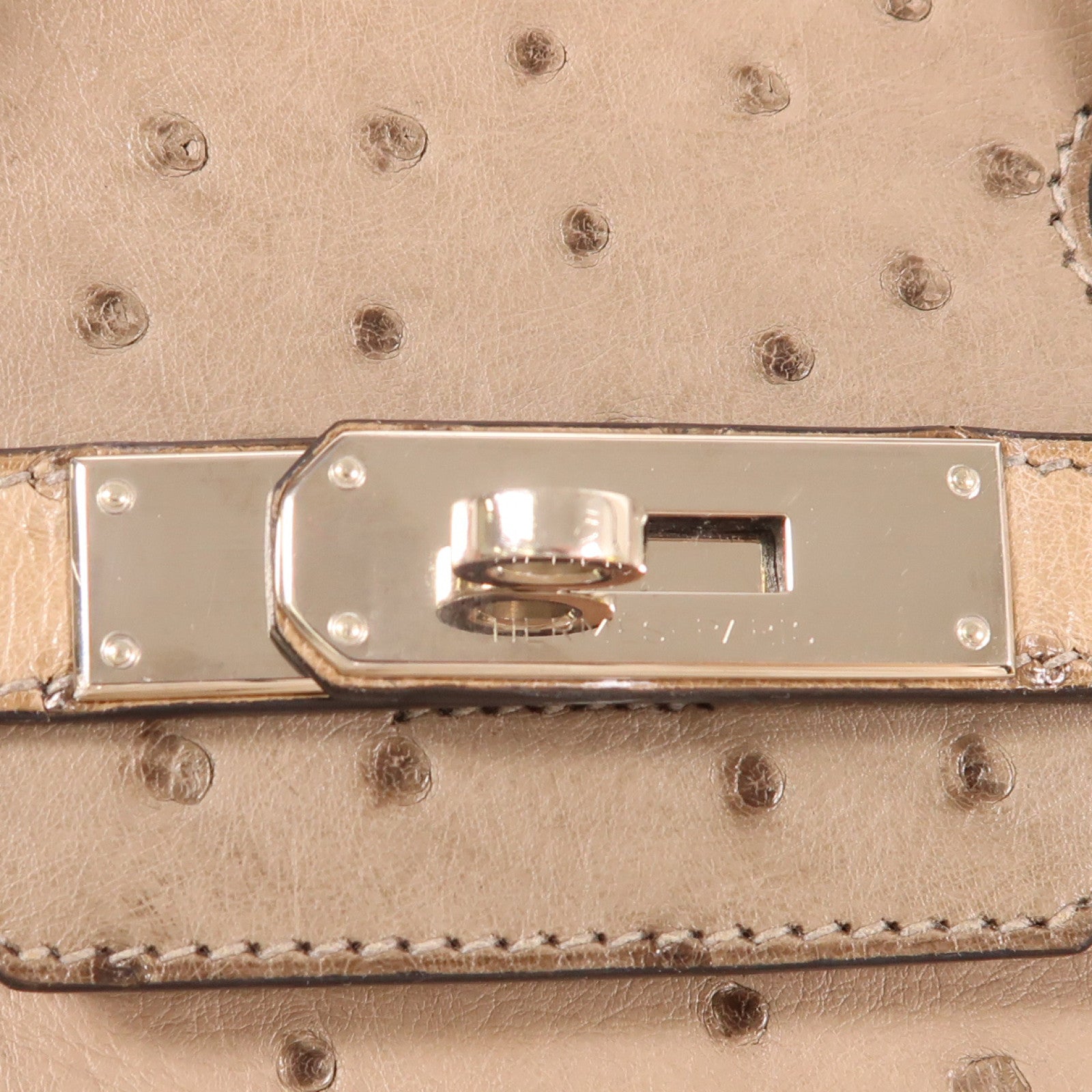 HERMES 鴕鳥皮革Birkin 30銀扣手挽袋灰色