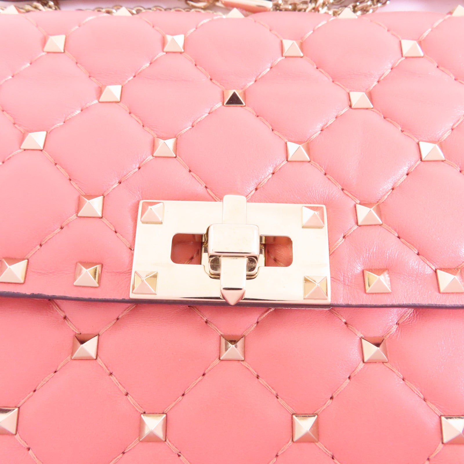 Valentino 【激減優惠】牛皮皮革Chain Shoulder金扣鏈帶手挽肩背兩用袋粉紅色