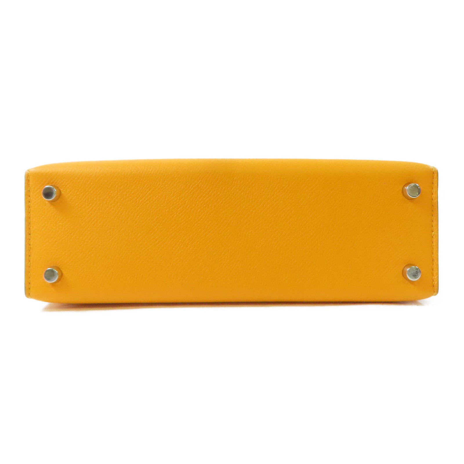 HERMES Epsom皮革Verrou 23銀扣肩背袋Jaune D'or/橙色