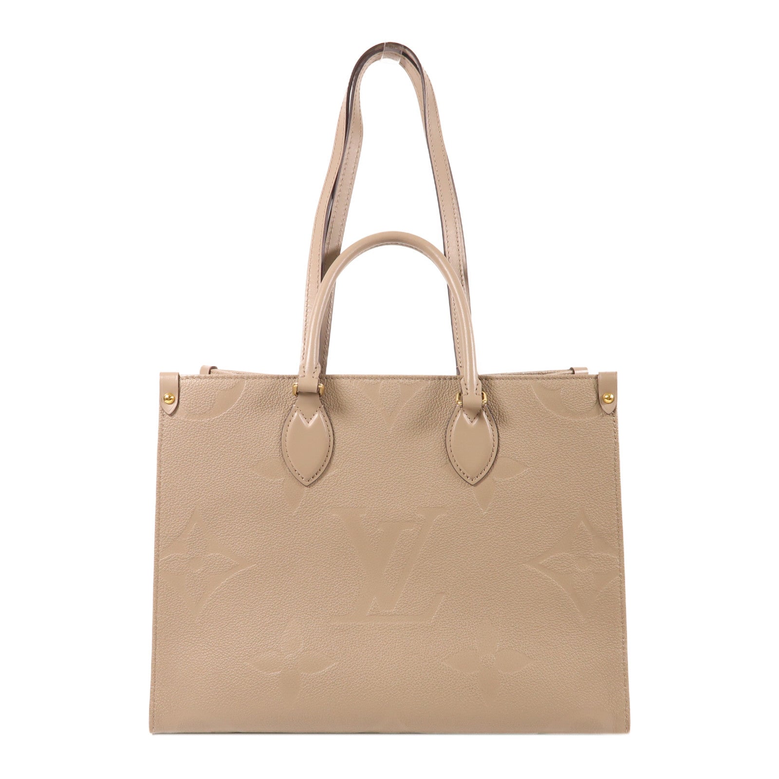 LOUIS VUITTON Monogram Empreinte OnTheGo MM金扣手挽肩背兩用袋米色