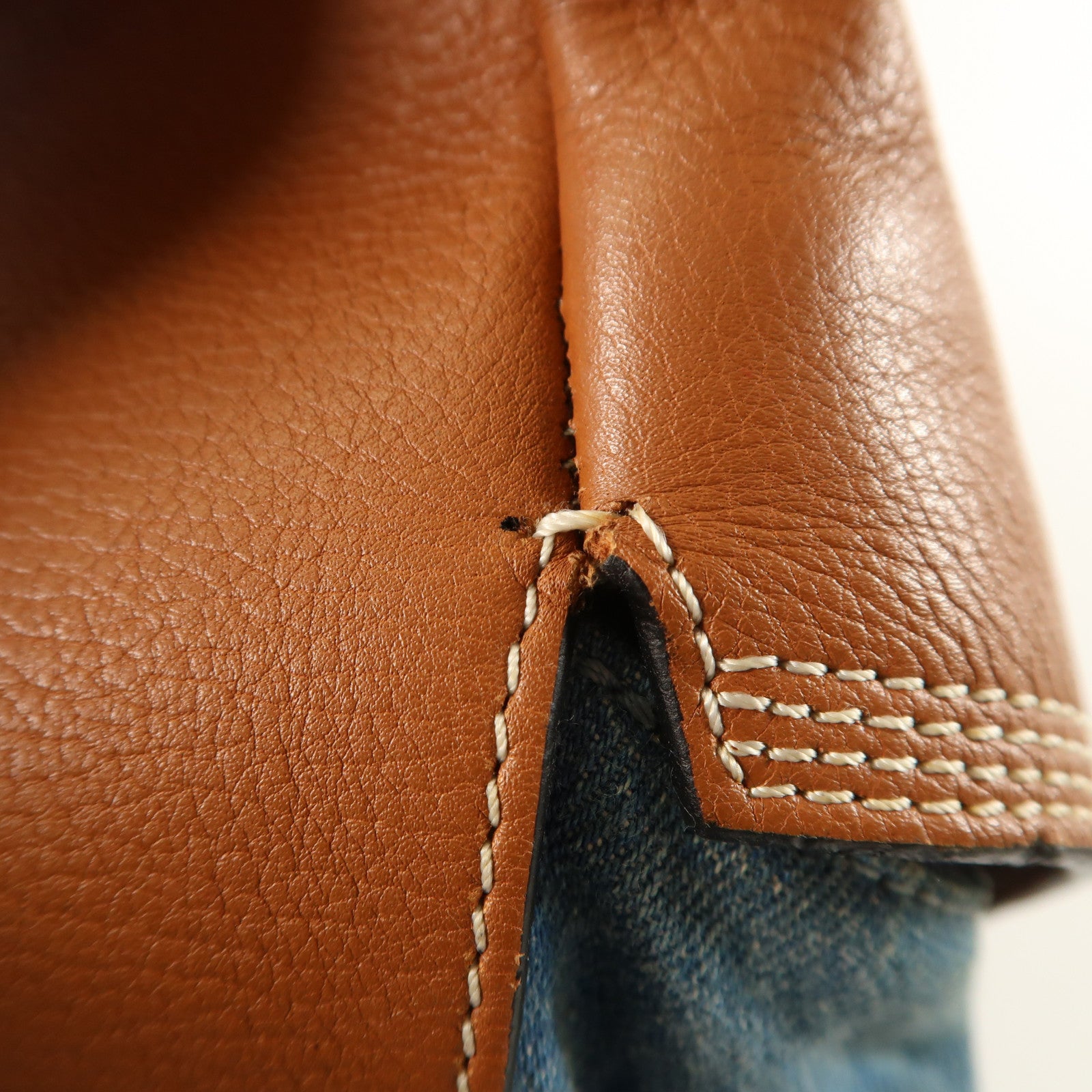 LOEWE 牛仔布/牛皮皮革Rucksack銀扣背包