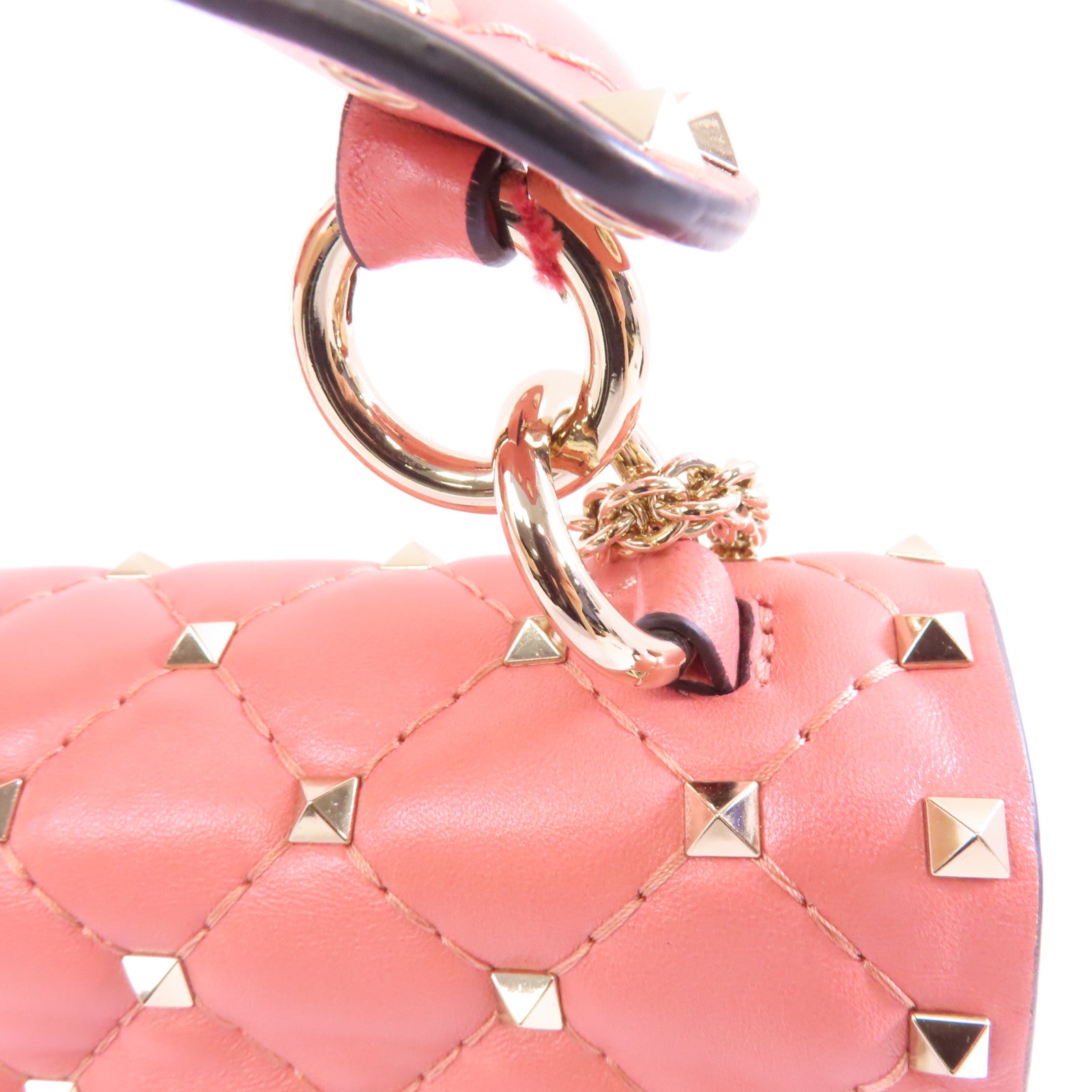 Valentino 【激減優惠】牛皮皮革Chain Shoulder金扣鏈帶手挽肩背兩用袋粉紅色