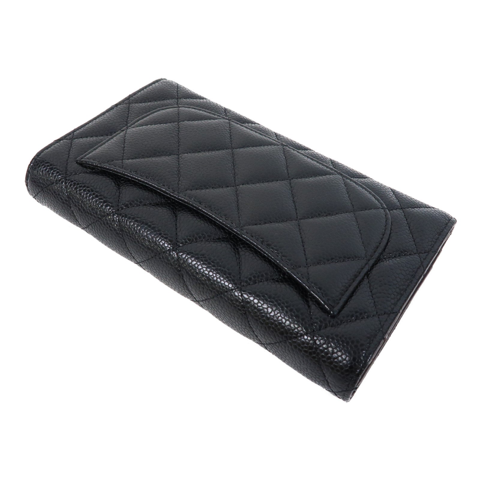 CHANEL 菱格Caviar皮革Long Wallet金扣長錢包黑色