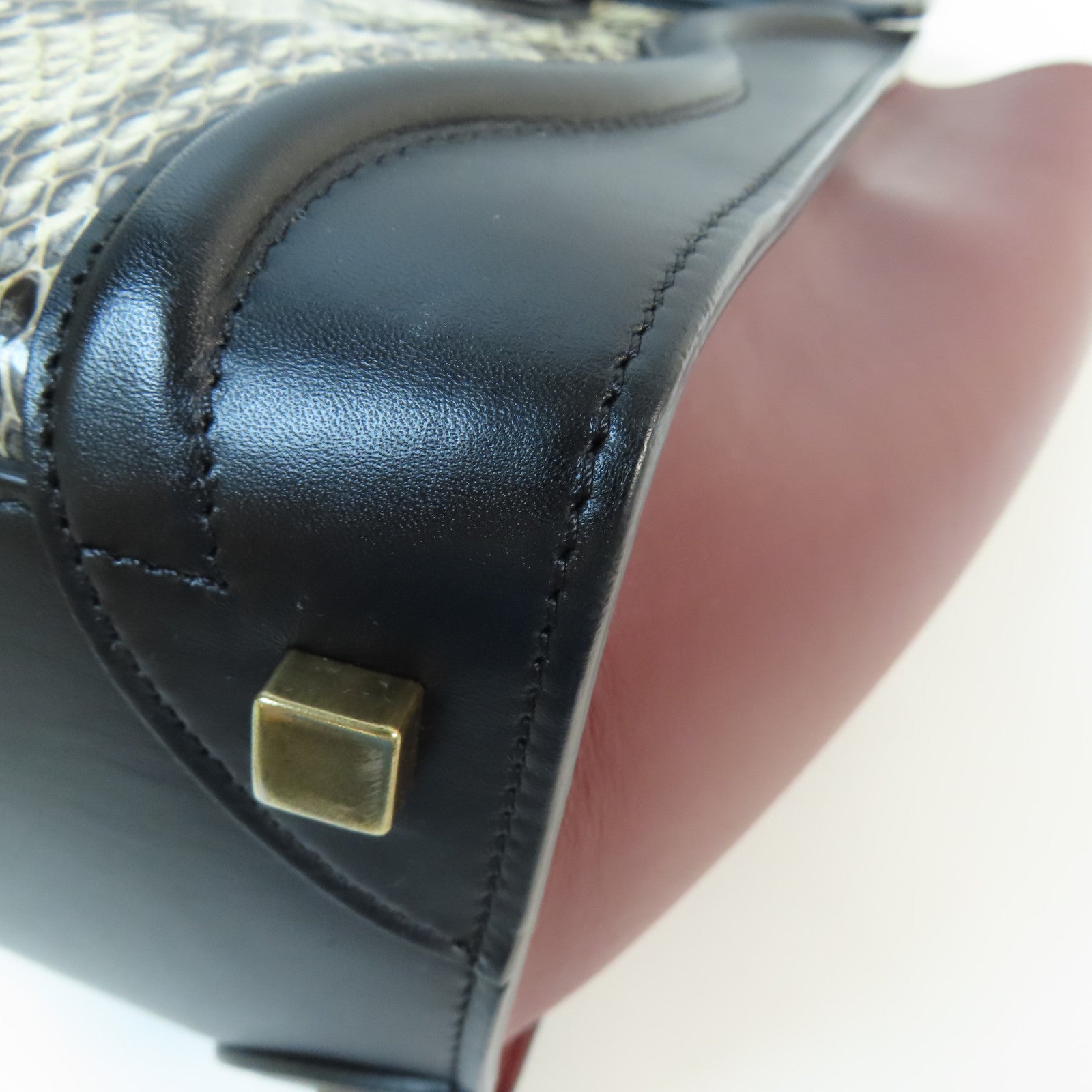 CELINE 牛皮皮革/蛇皮Mini Luggage金扣手挽袋