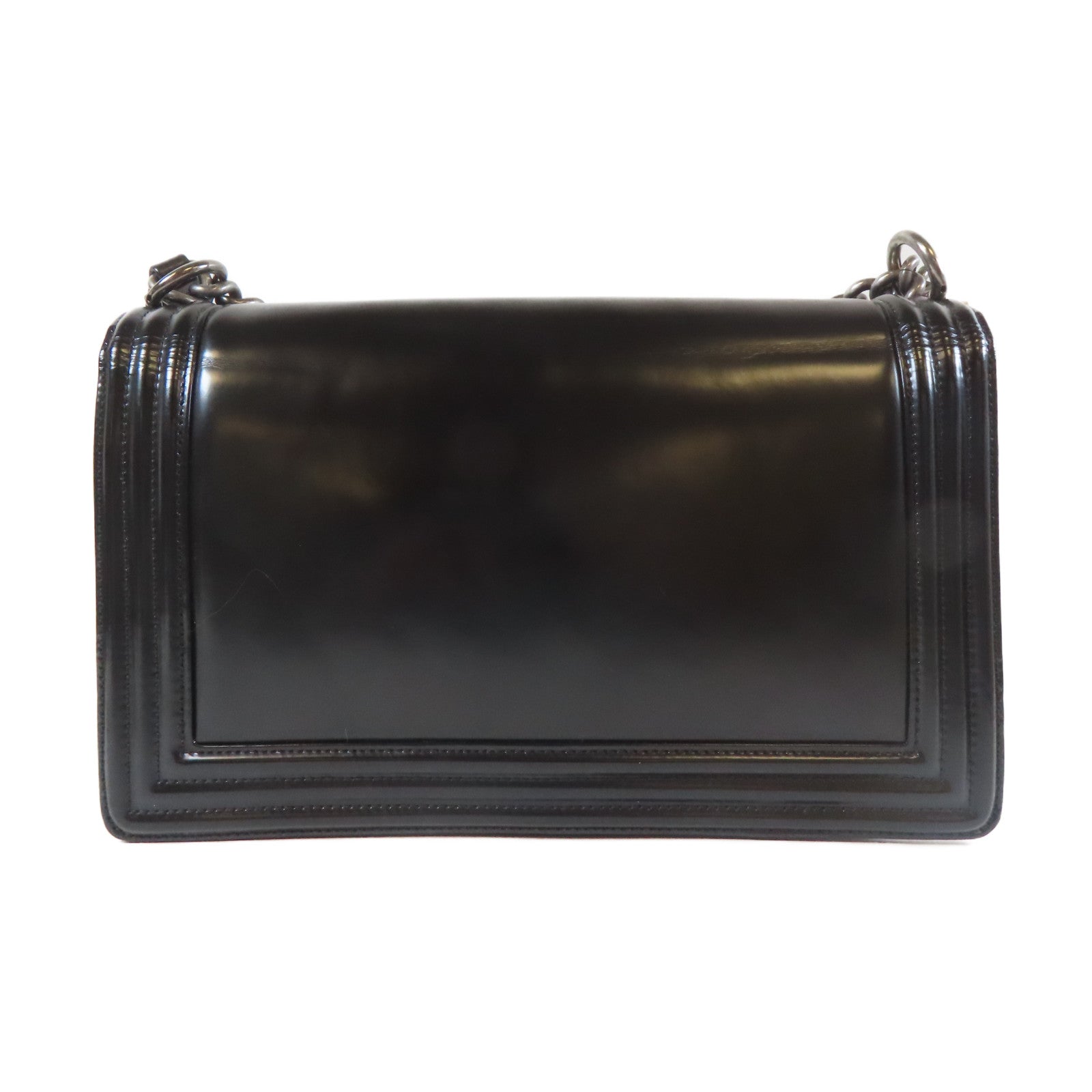 CHANEL 【清倉大減價】牛皮皮革Boy 28cm銀扣鏈帶肩背袋黑色