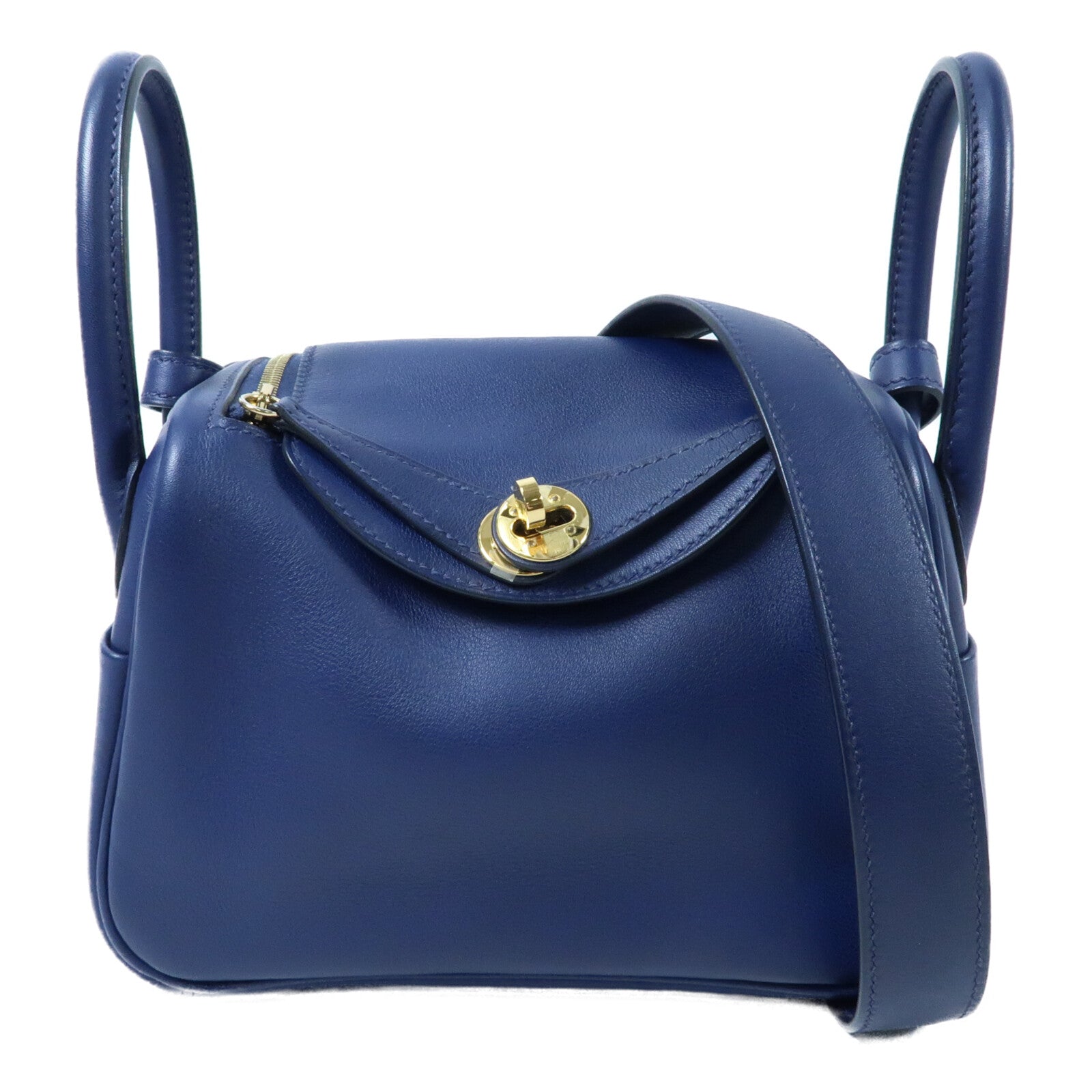 HERMES Swift皮革Mini Lindy金扣手挽肩背兩用袋Bleu Encre