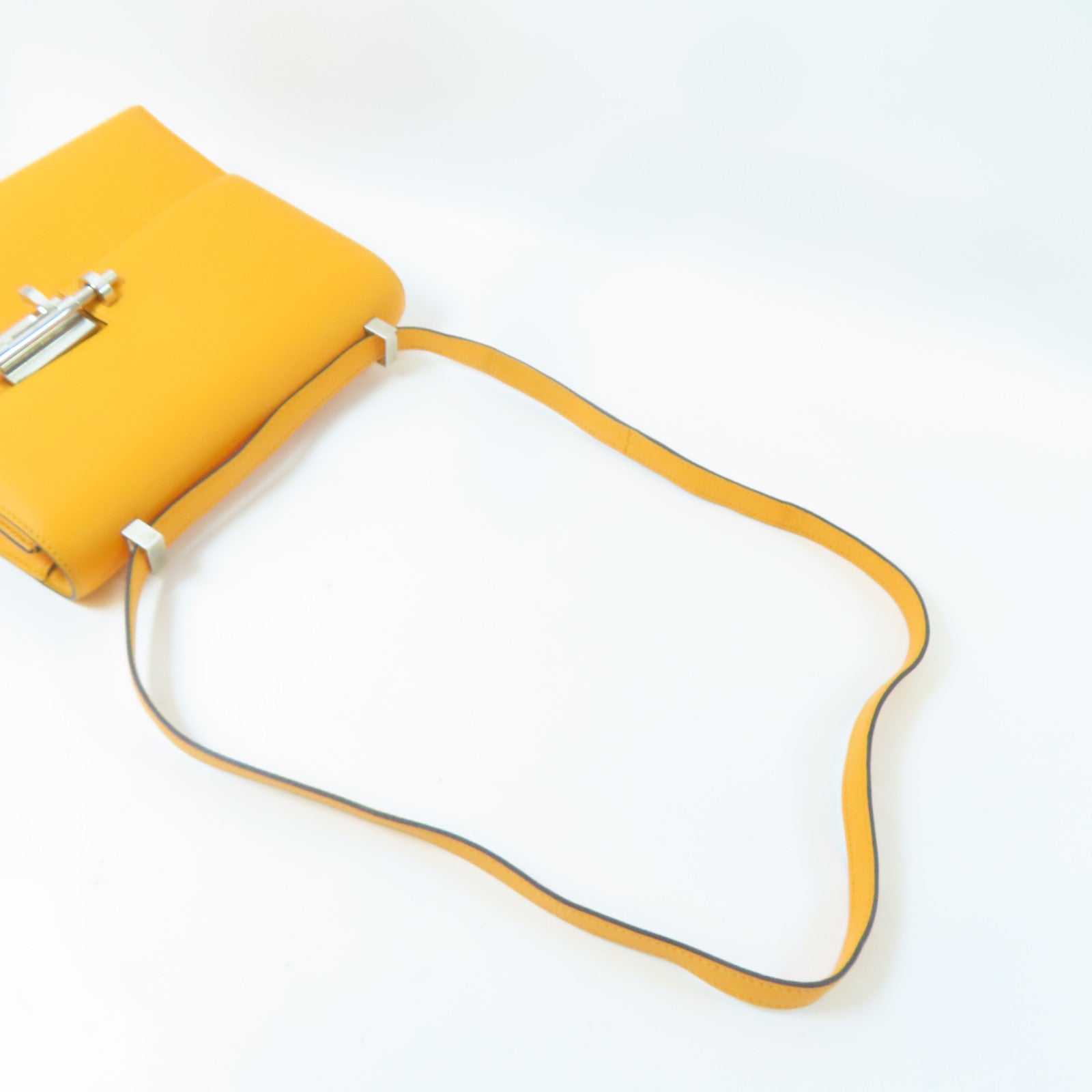 HERMES Epsom皮革Verrou 23銀扣肩背袋Jaune D'or/橙色