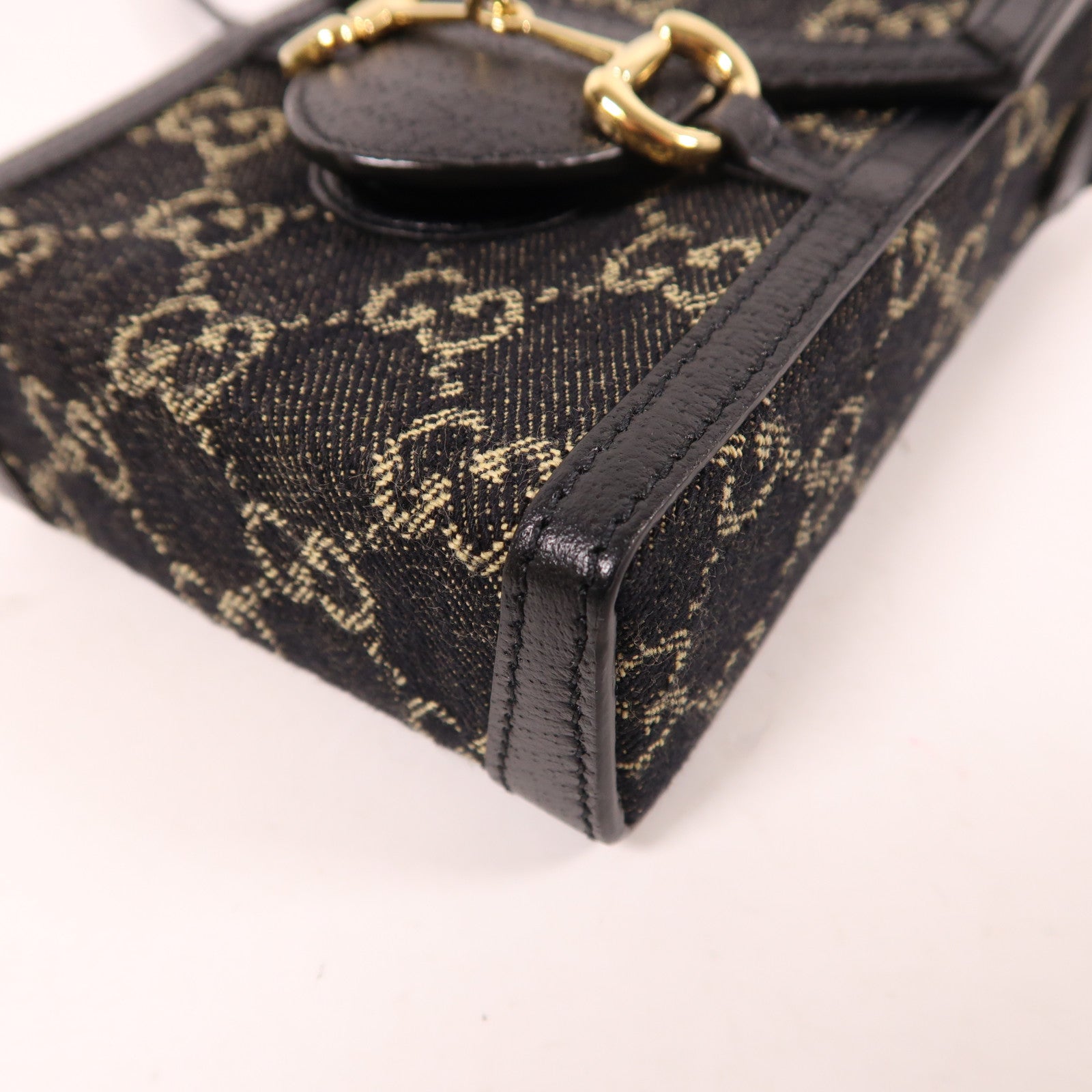 GUCCI 帆布Horsebit 1955 Mini金扣肩背袋