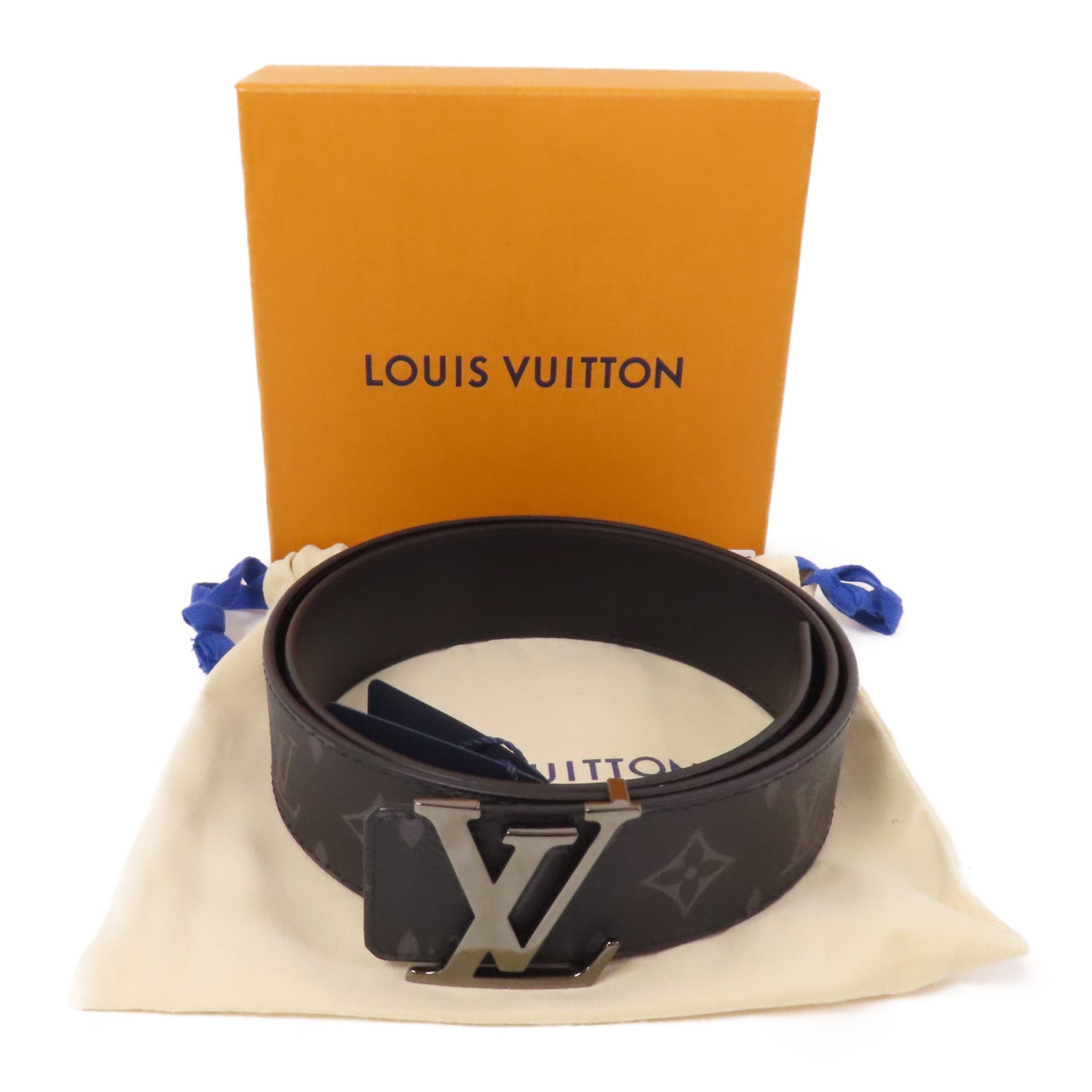 LOUIS VUITTON Monogram Eclipse Initiales皮帶黑色