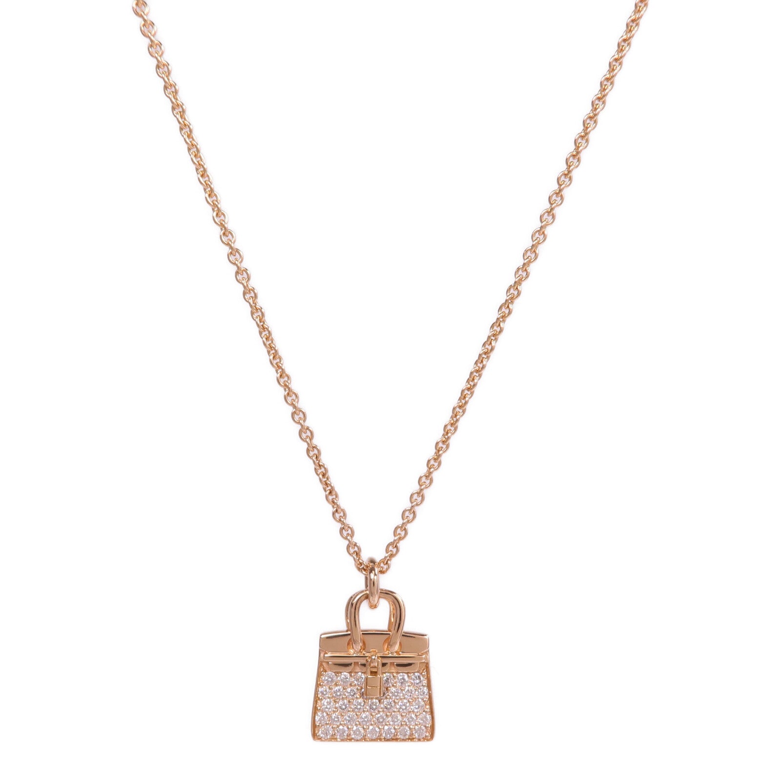 HERMES 18K玫瑰金Amulettes Birkin Pendant鑽石項鍊