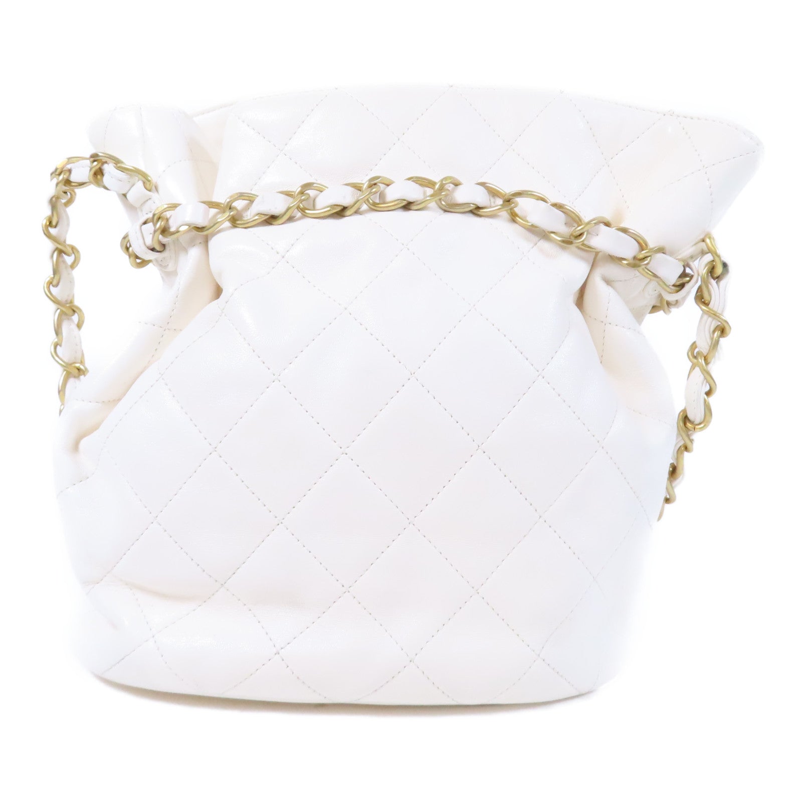 CHANEL 菱格羊皮皮革Chain Shoulder金扣鏈帶肩背袋白色
