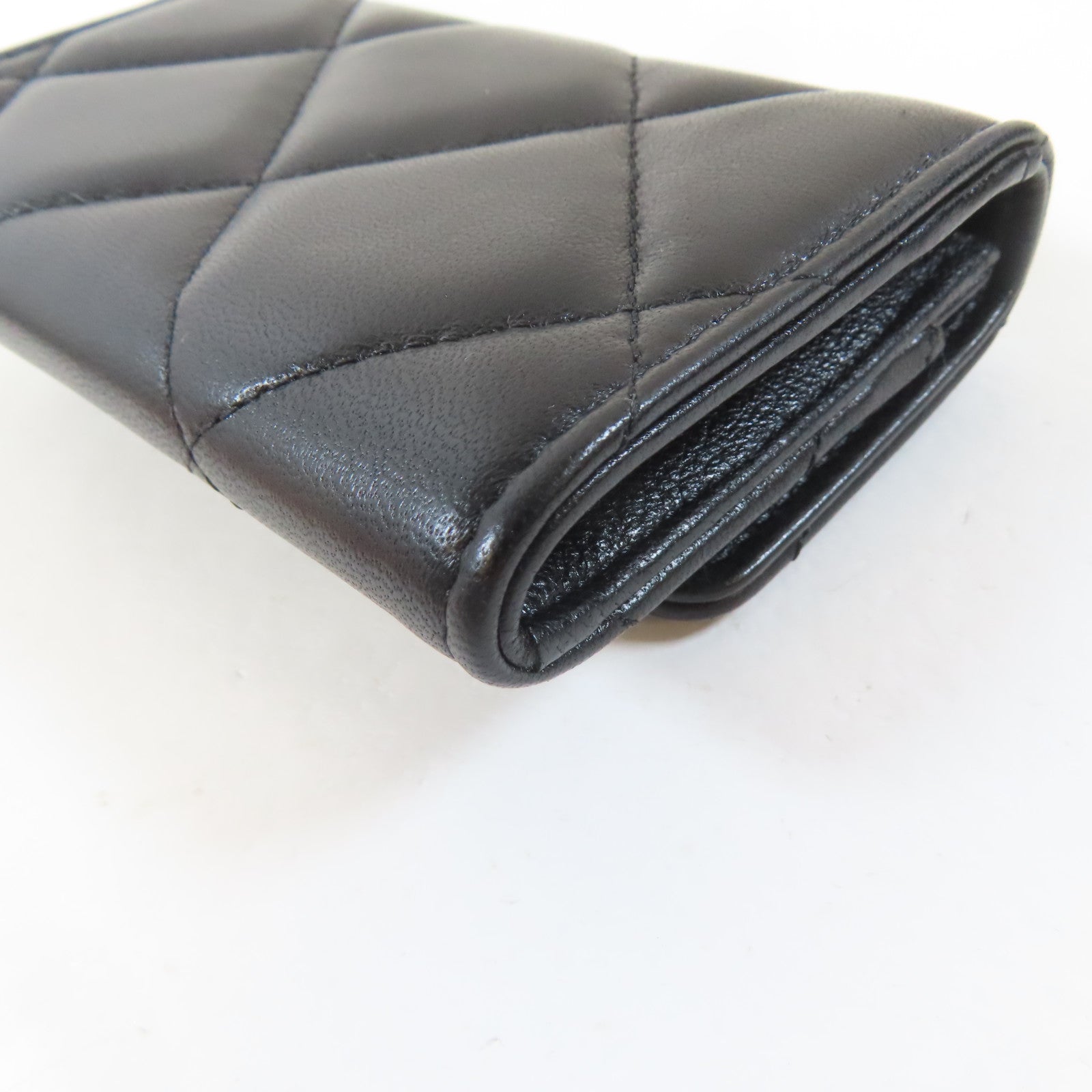 CHANEL 菱格羊皮皮革Card Case金扣卡片套黑色