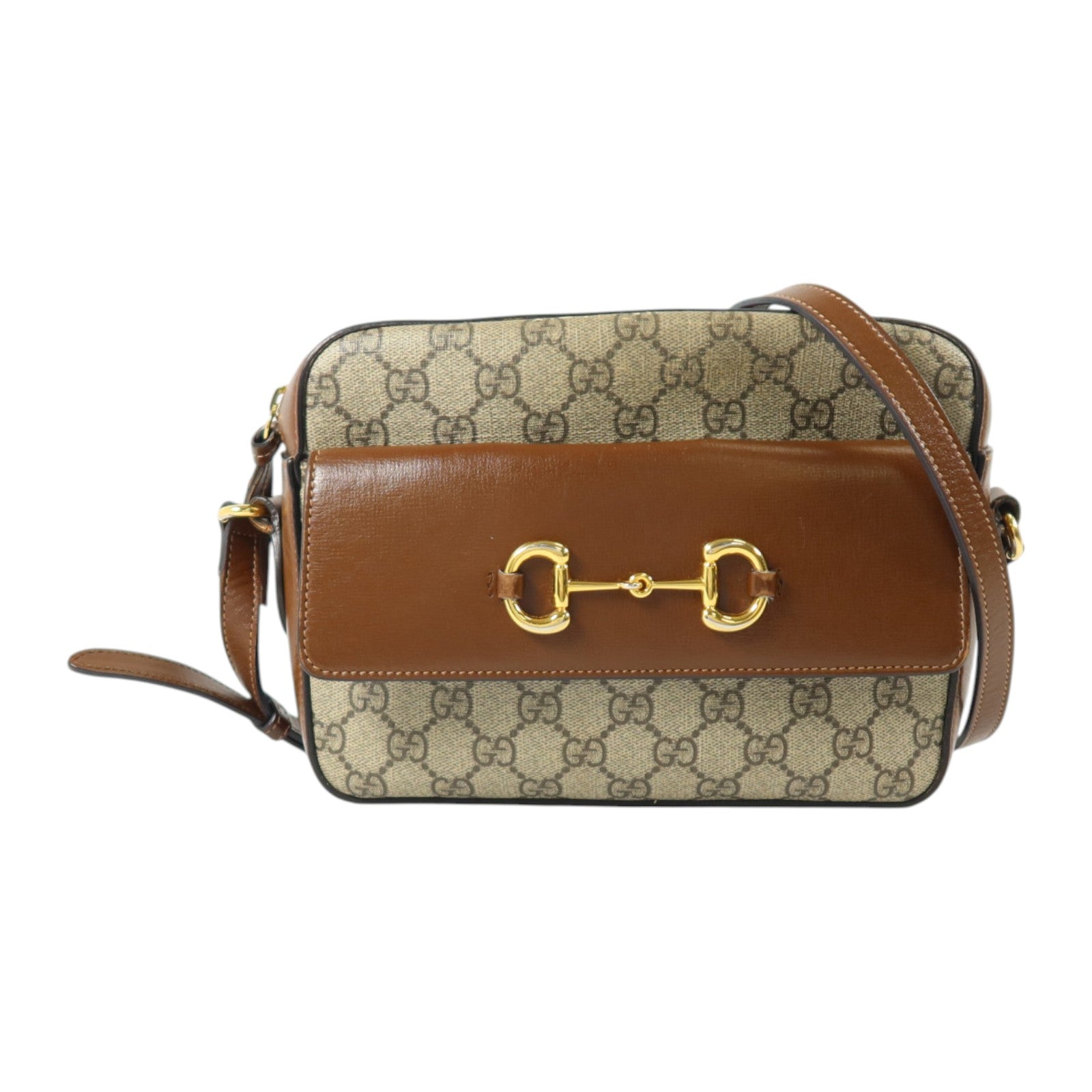 GUCCI 塗層帆布Horsebit 1955金扣肩背袋