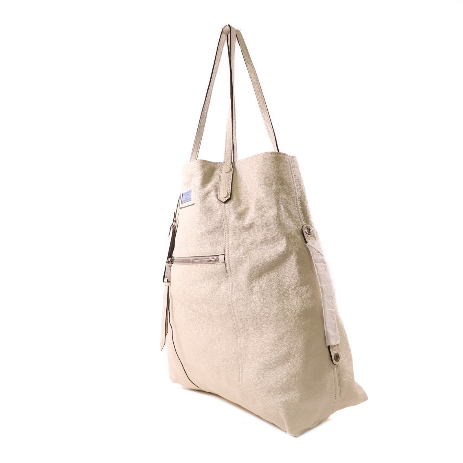 PRADA 【激減優惠】牛皮皮革Glace Tote Bag銀扣手挽肩背兩用袋