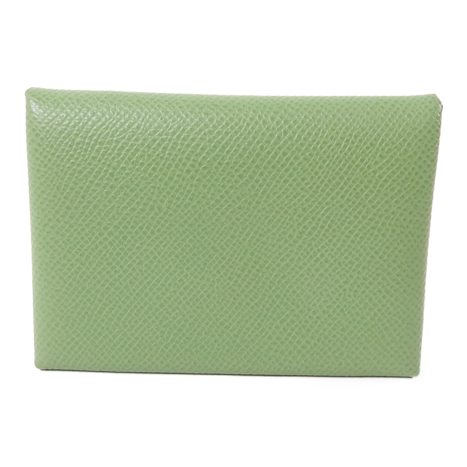HERMES Epsom皮革Calvi Duoi銀扣卡片套Vert Criquet/綠色