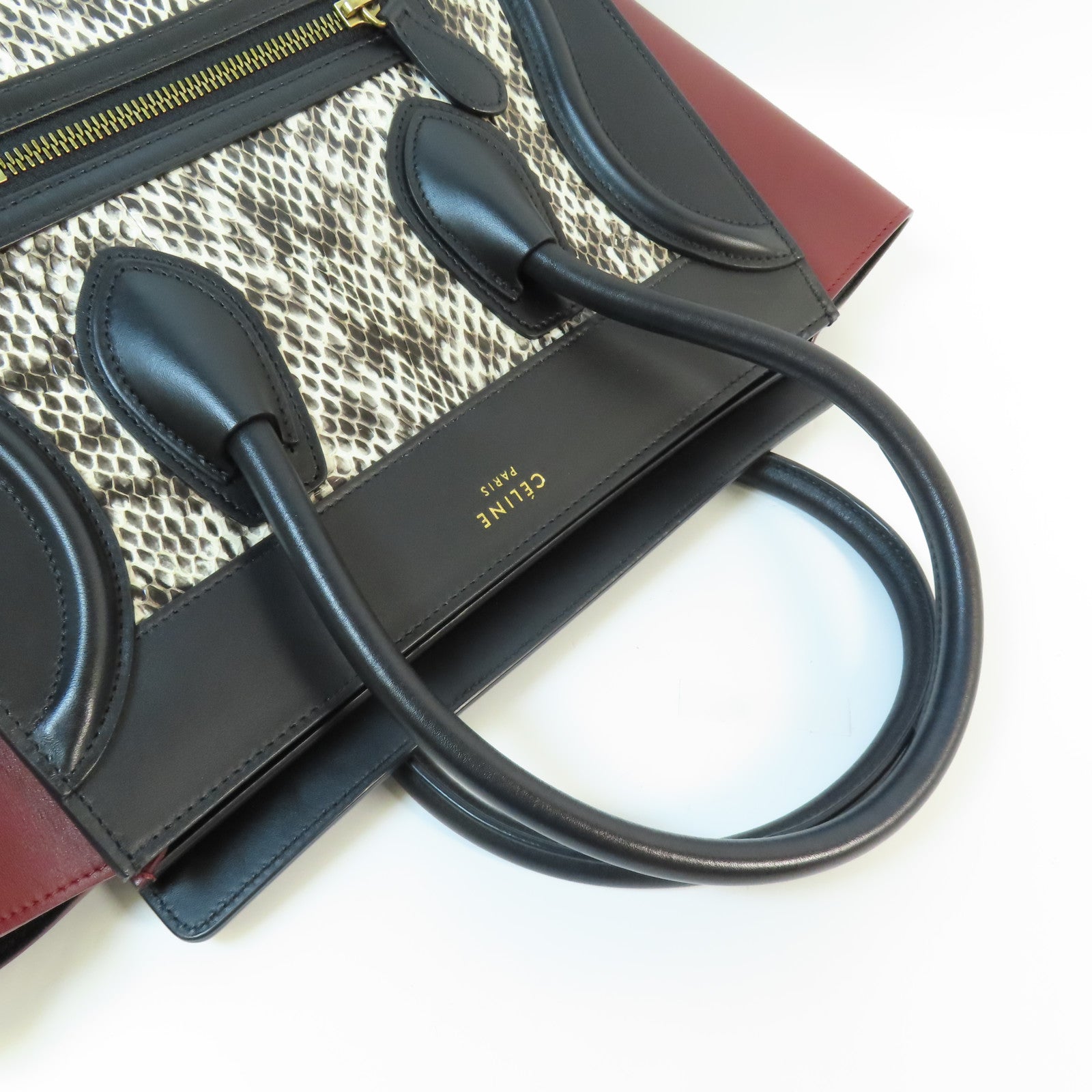 CELINE 牛皮皮革/蛇皮Mini Luggage金扣手挽袋