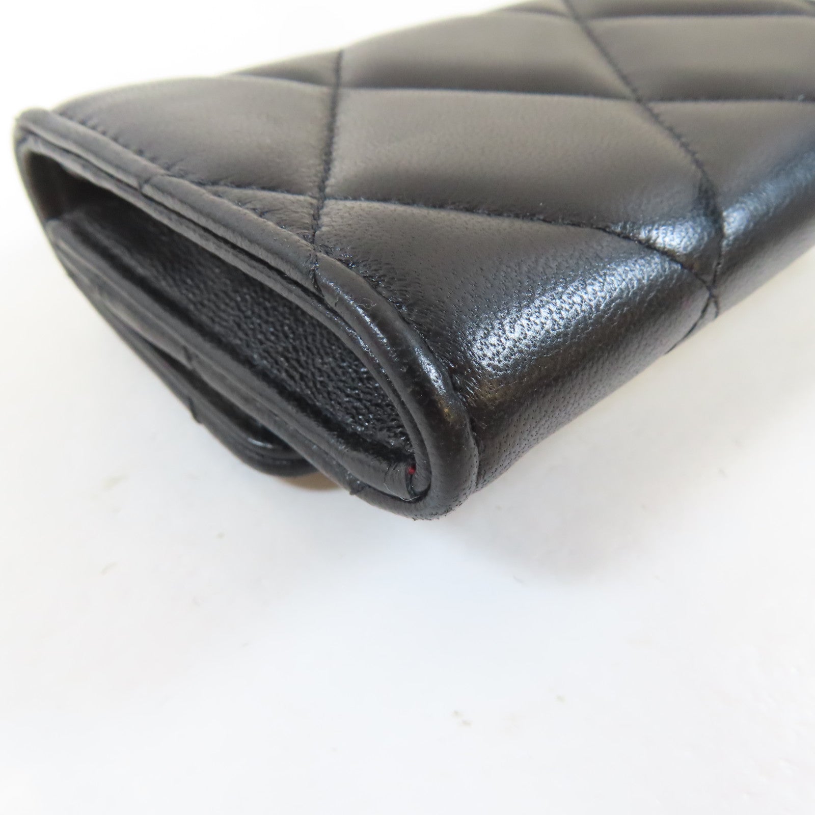 CHANEL 菱格羊皮皮革Card Case金扣卡片套黑色
