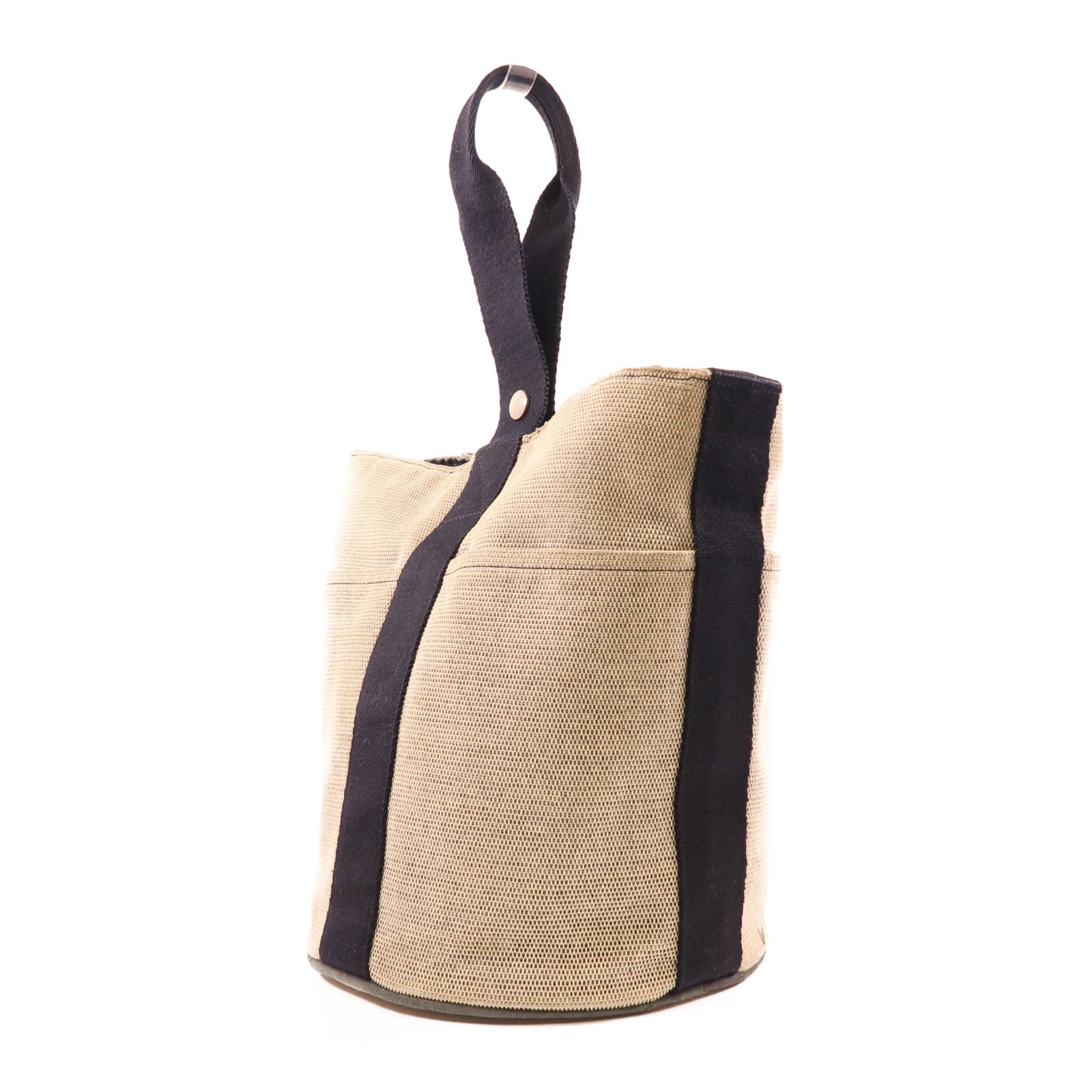 HERMES PHW Saxo MM Handbag Canvas Grey/Black