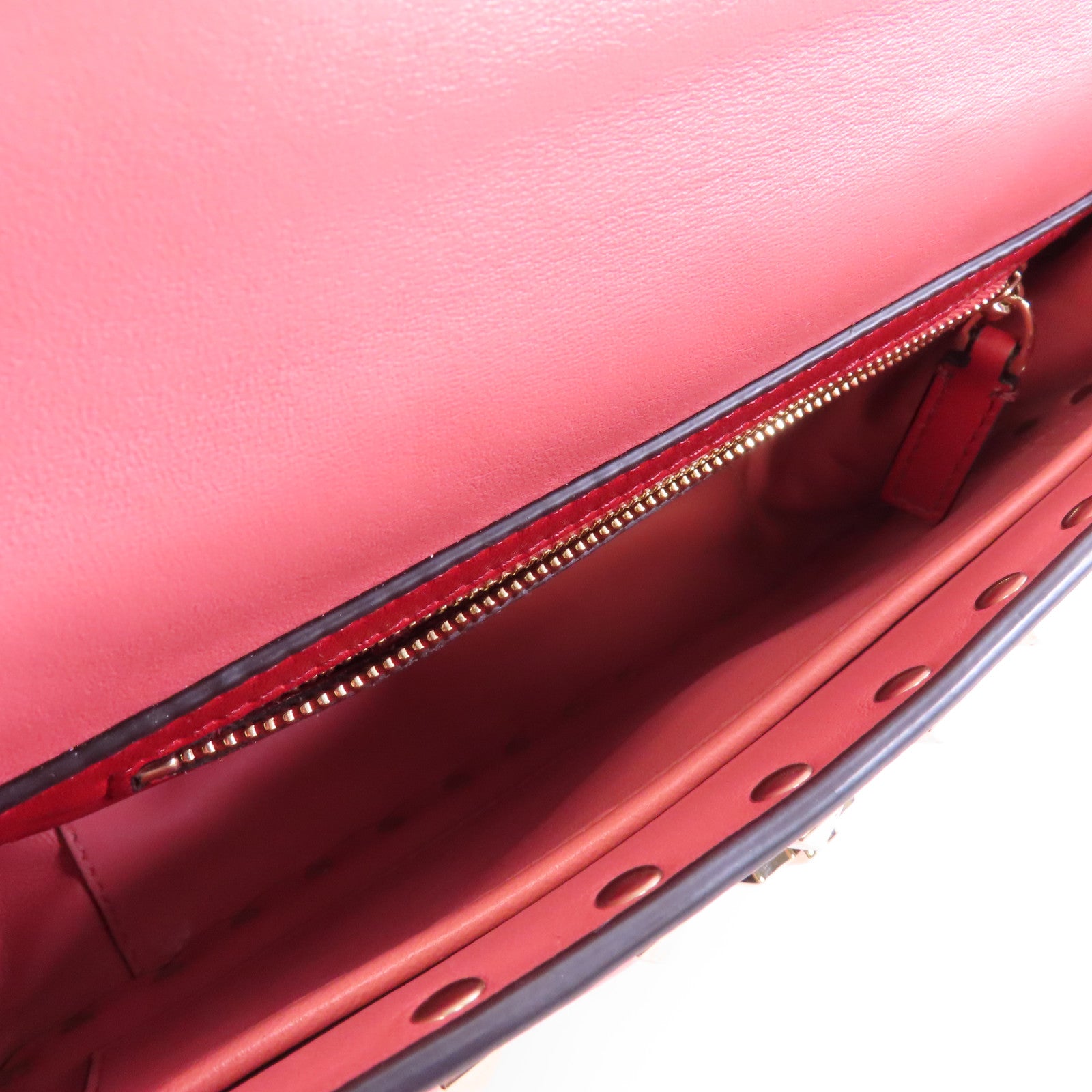 Valentino 【激減優惠】牛皮皮革Chain Shoulder金扣鏈帶手挽肩背兩用袋粉紅色