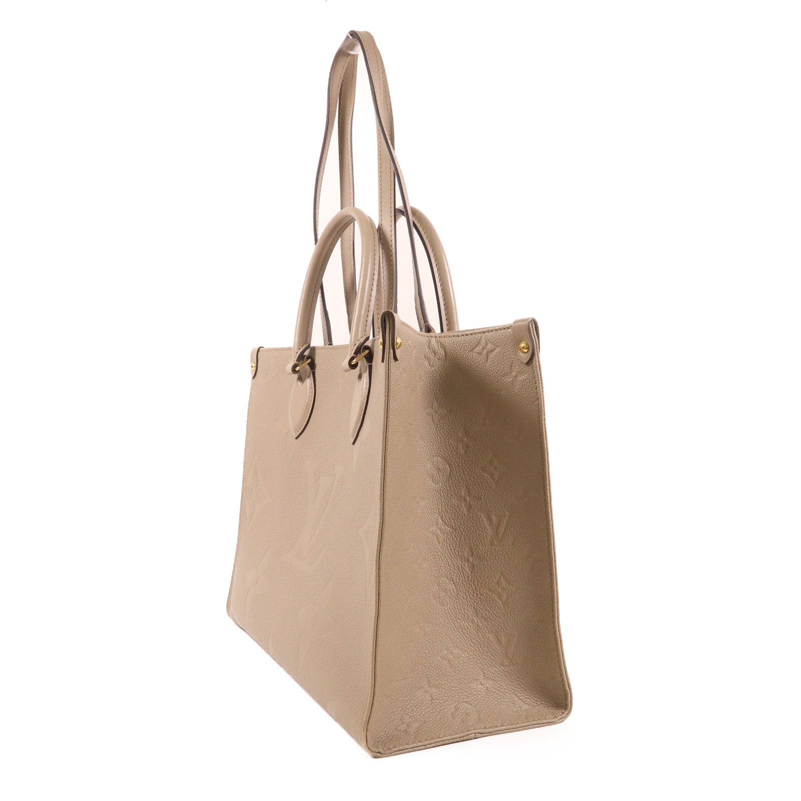 LOUIS VUITTON Monogram Empreinte OnTheGo MM金扣手挽肩背兩用袋米色