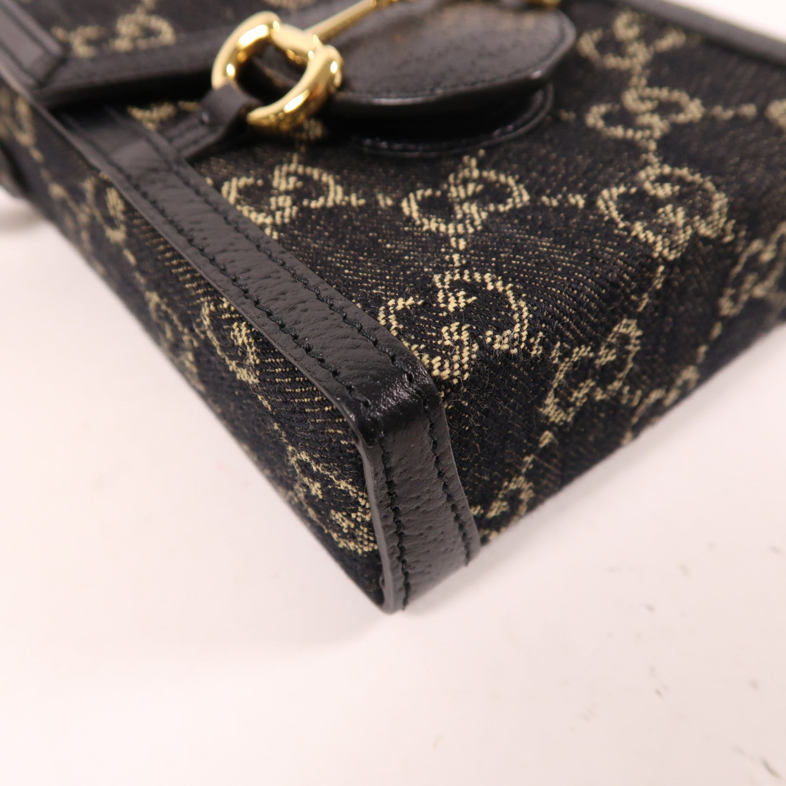 GUCCI 帆布Horsebit 1955 Mini金扣肩背袋