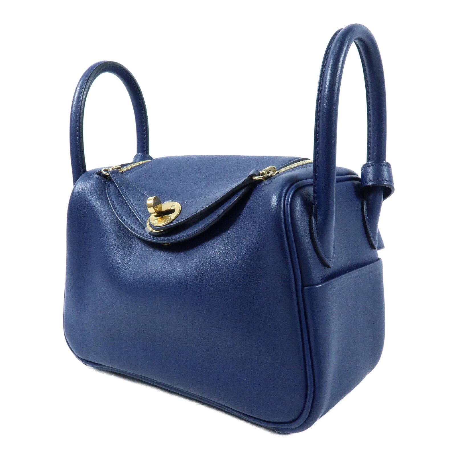 HERMES Swift皮革Mini Lindy金扣手挽肩背兩用袋Bleu Encre