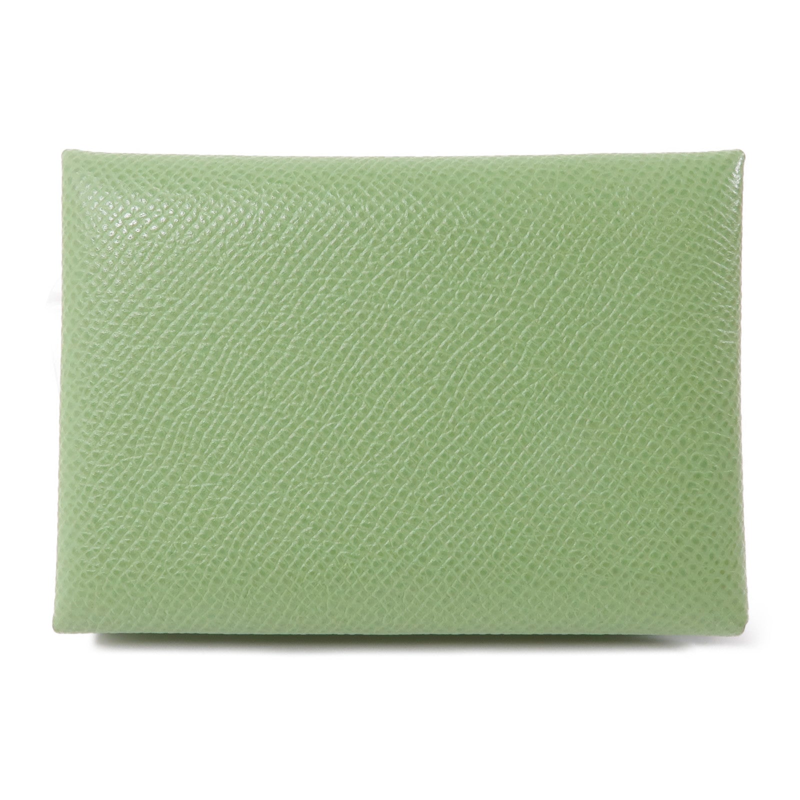 HERMES Epsom皮革Calvi Duoi銀扣卡片套Vert Criquet/綠色