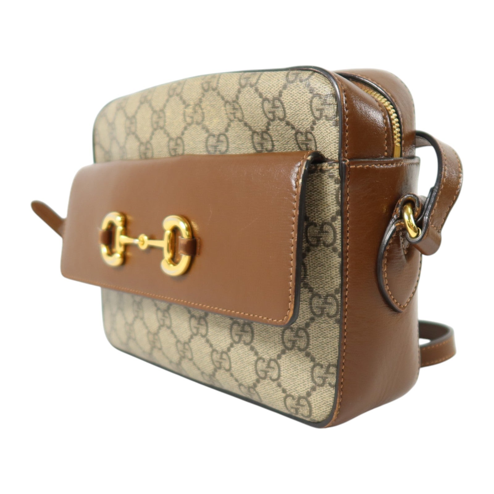 GUCCI 塗層帆布Horsebit 1955金扣肩背袋