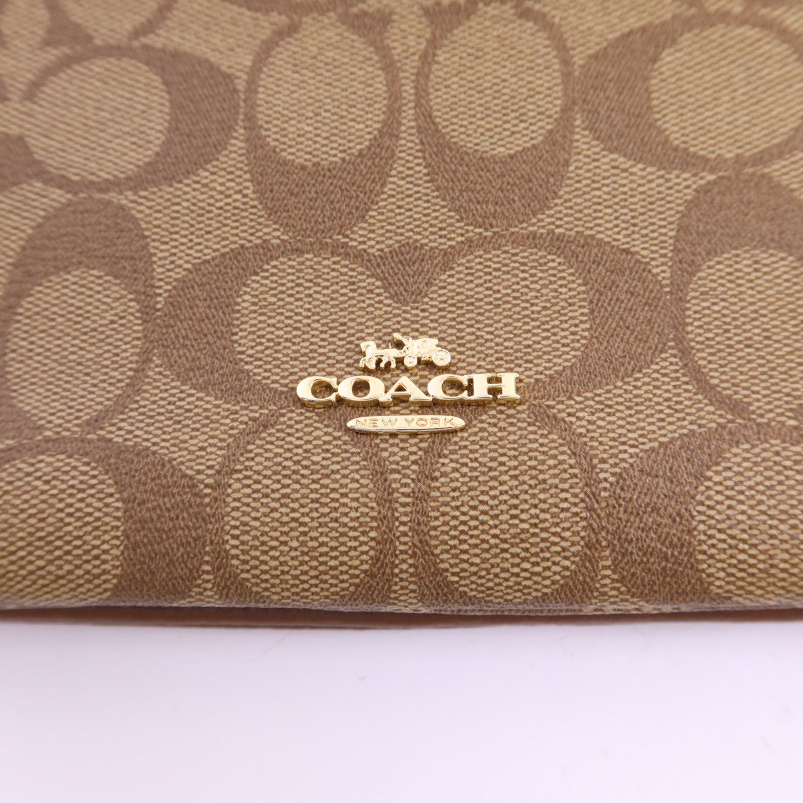 COACH 塗層帆布/牛皮皮革Pouch金扣手拿包