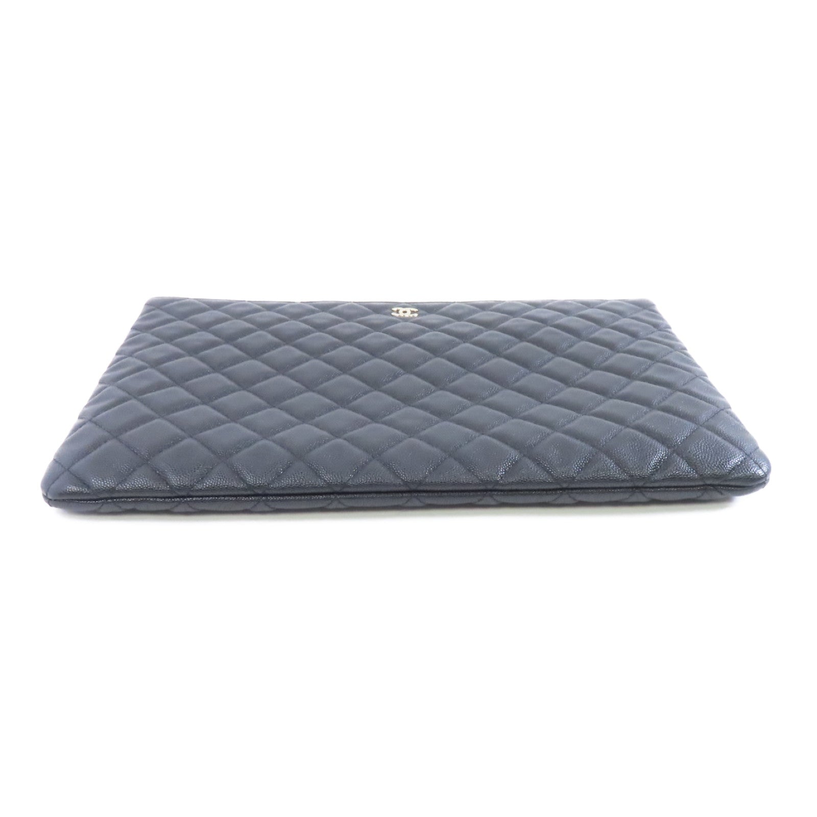 CHANEL 菱格Caviar皮革Classic Large Zipper Pouch金扣手拿包黑色