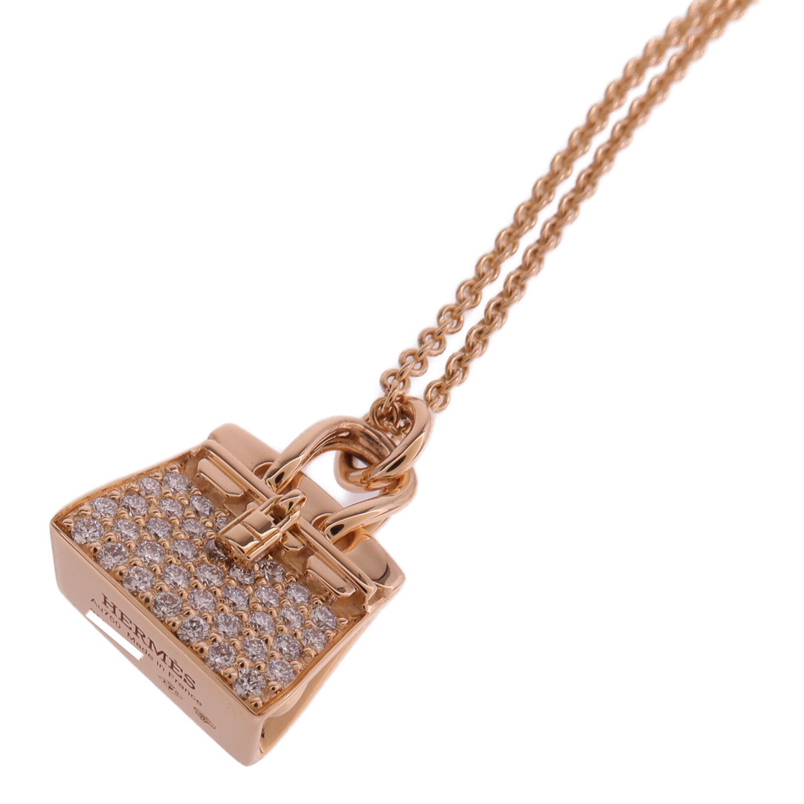 HERMES 18K玫瑰金Amulettes Birkin Pendant鑽石項鍊