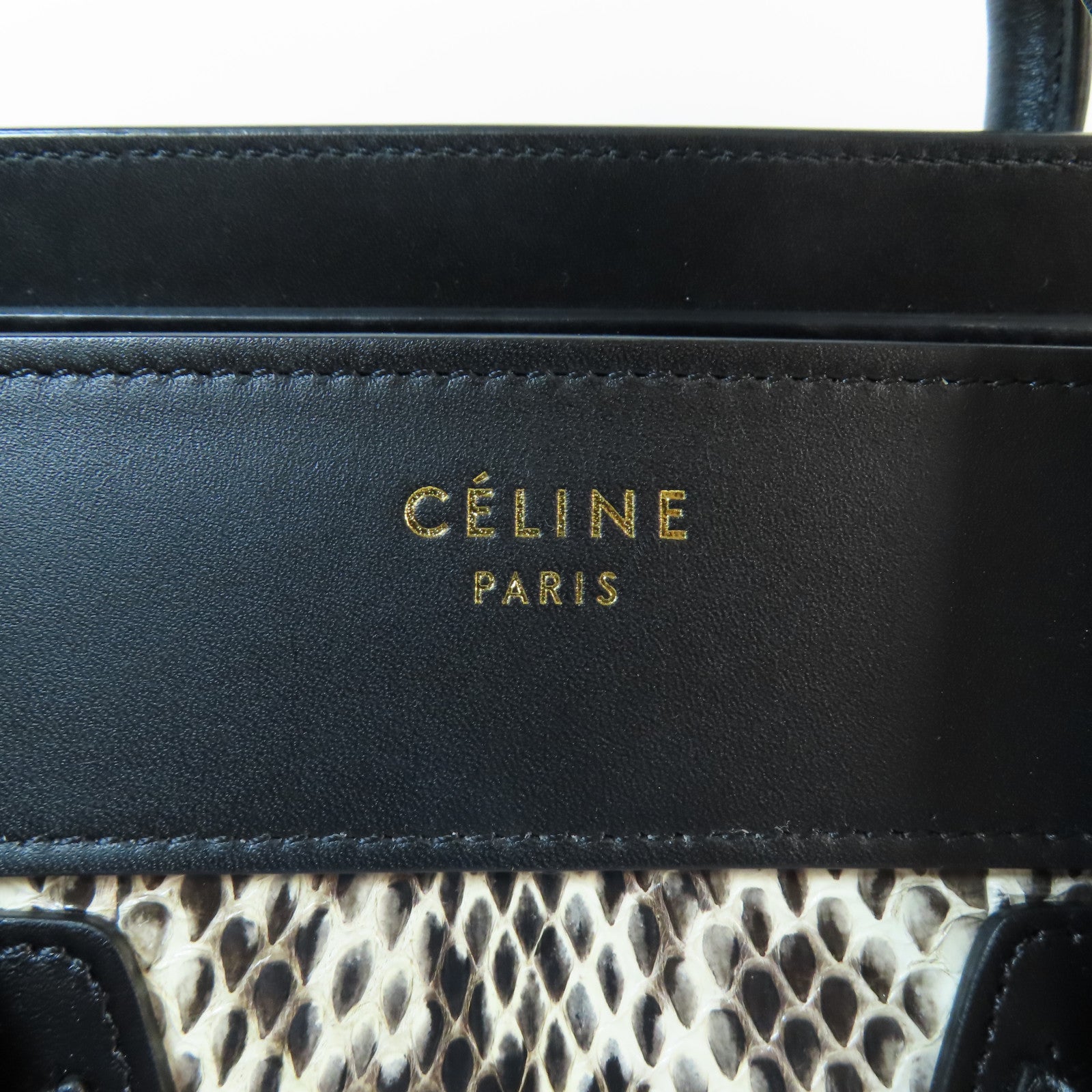 CELINE 牛皮皮革/蛇皮Mini Luggage金扣手挽袋