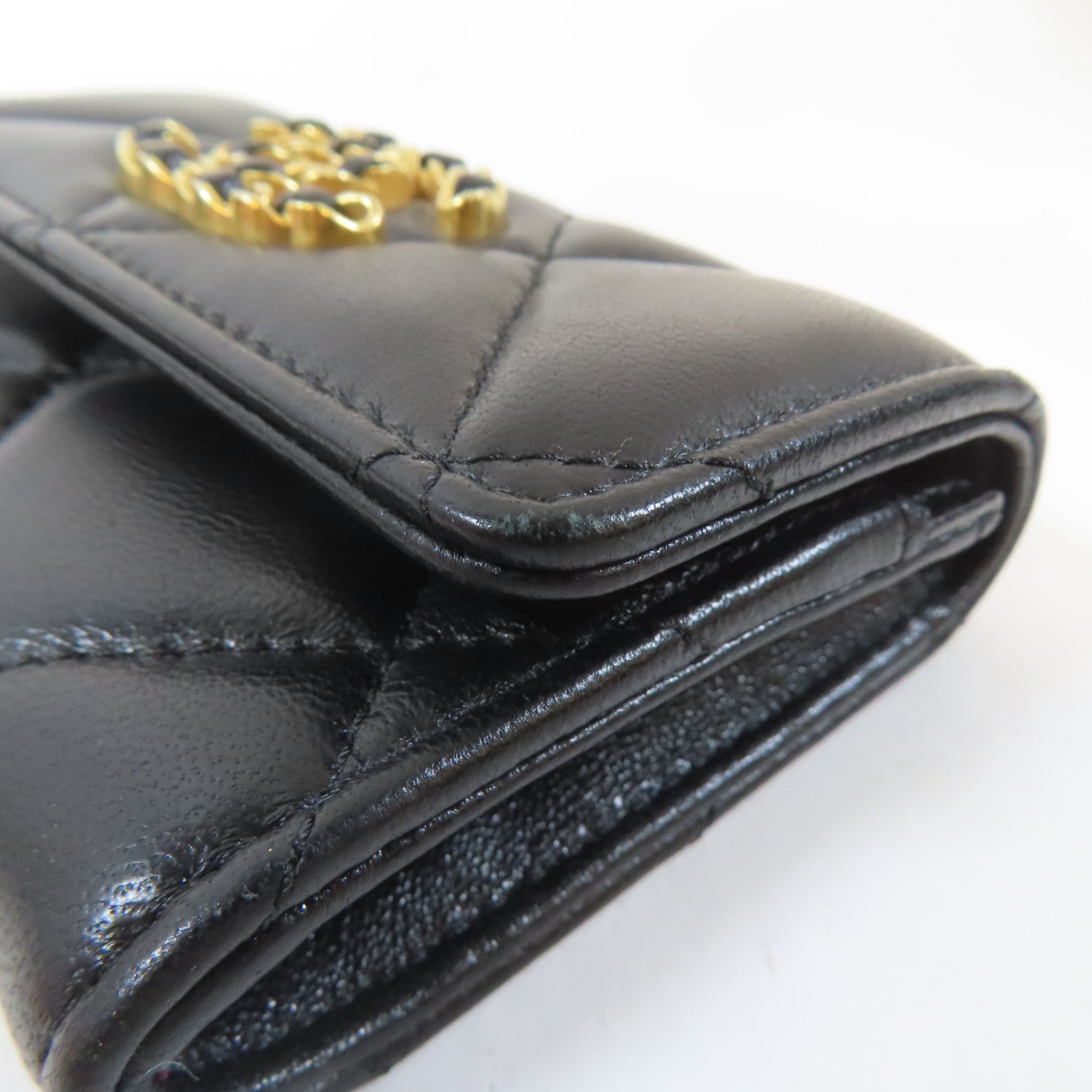 CHANEL 菱格羊皮皮革Card Case金扣卡片套黑色