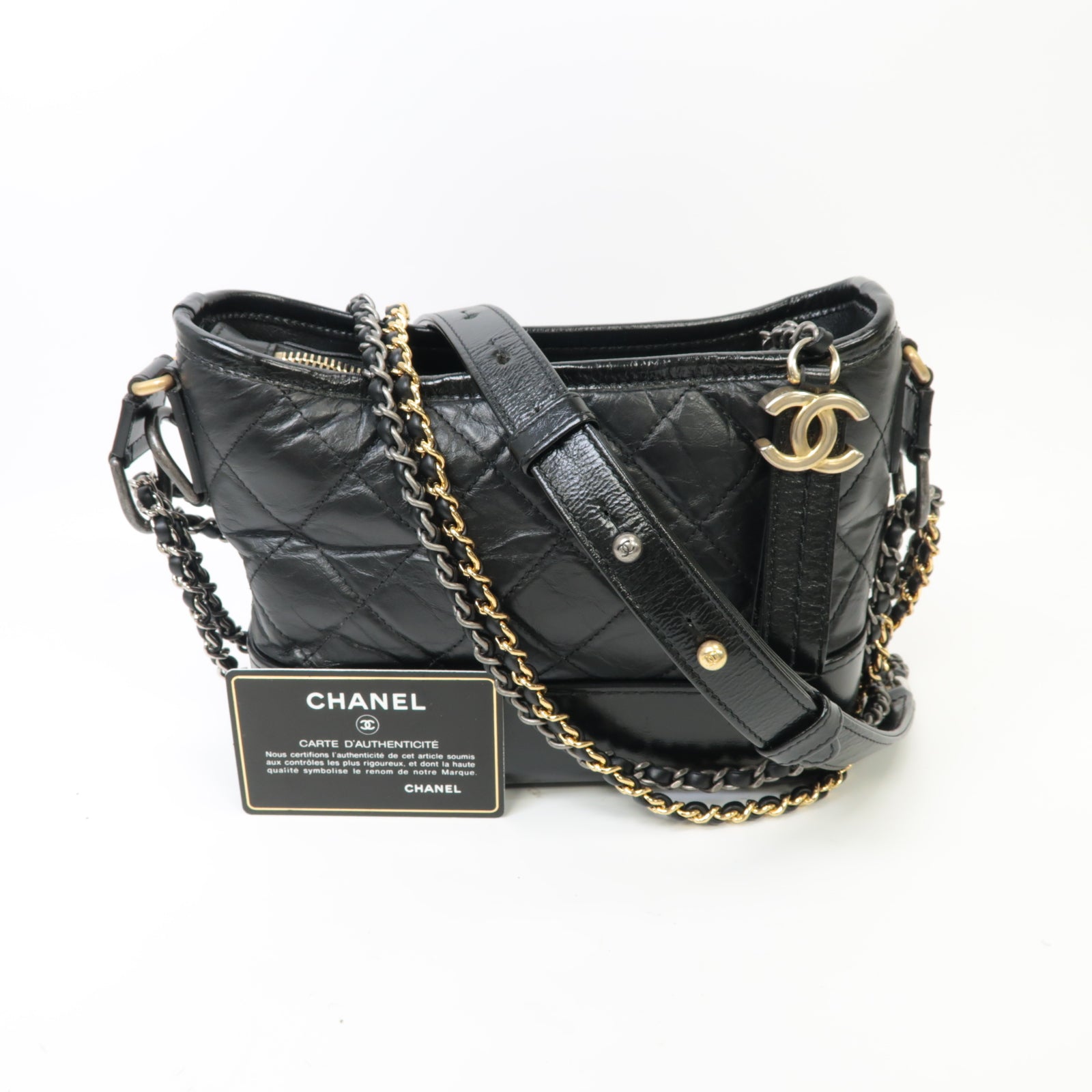 CHANEL 【激減優惠】菱格Aged Calf皮革Gabrielle Small金/銀扣鏈帶肩背袋黒色