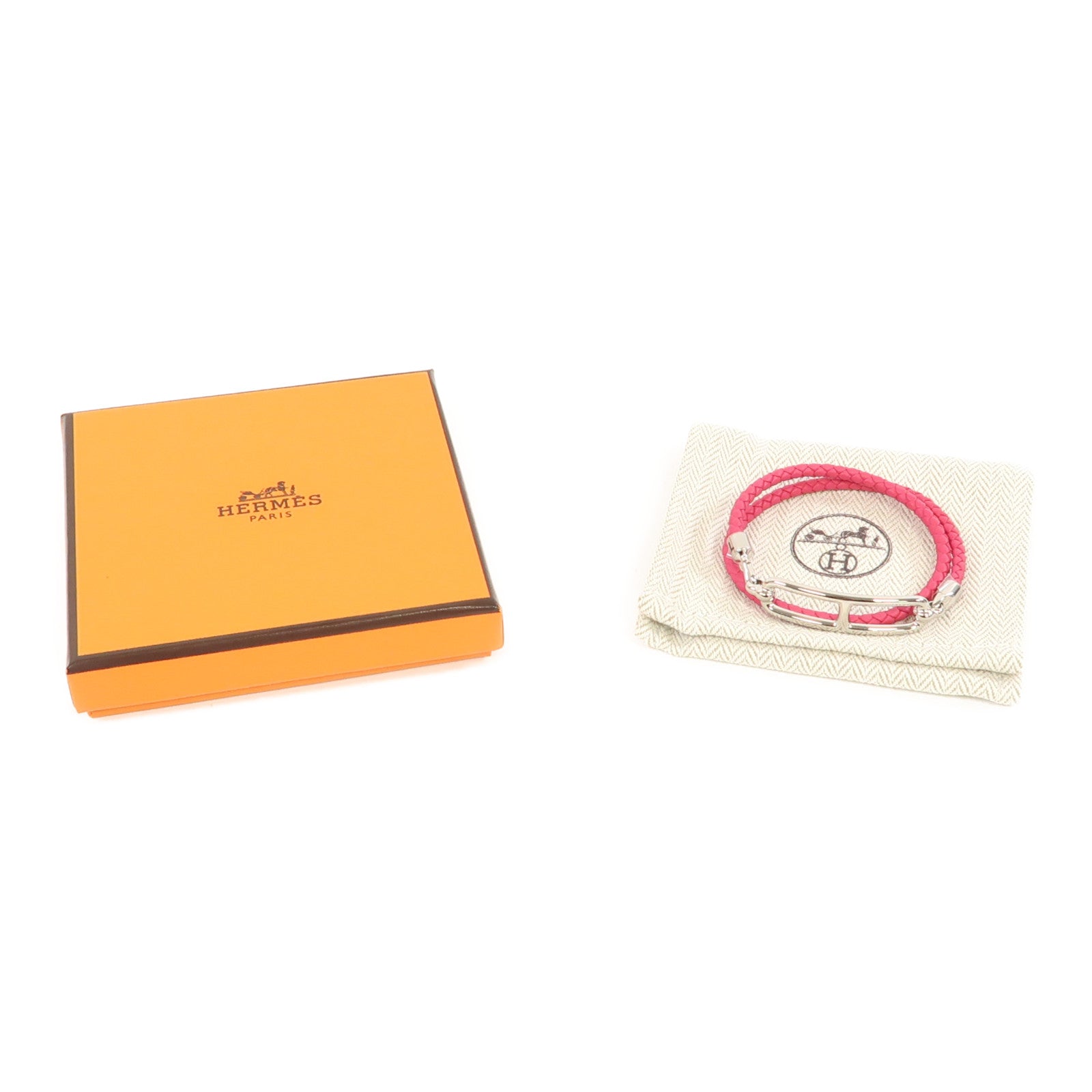 HERMES Swift皮革Roulis Double Tour Bracelet銀扣手鏈墨西哥玫瑰色