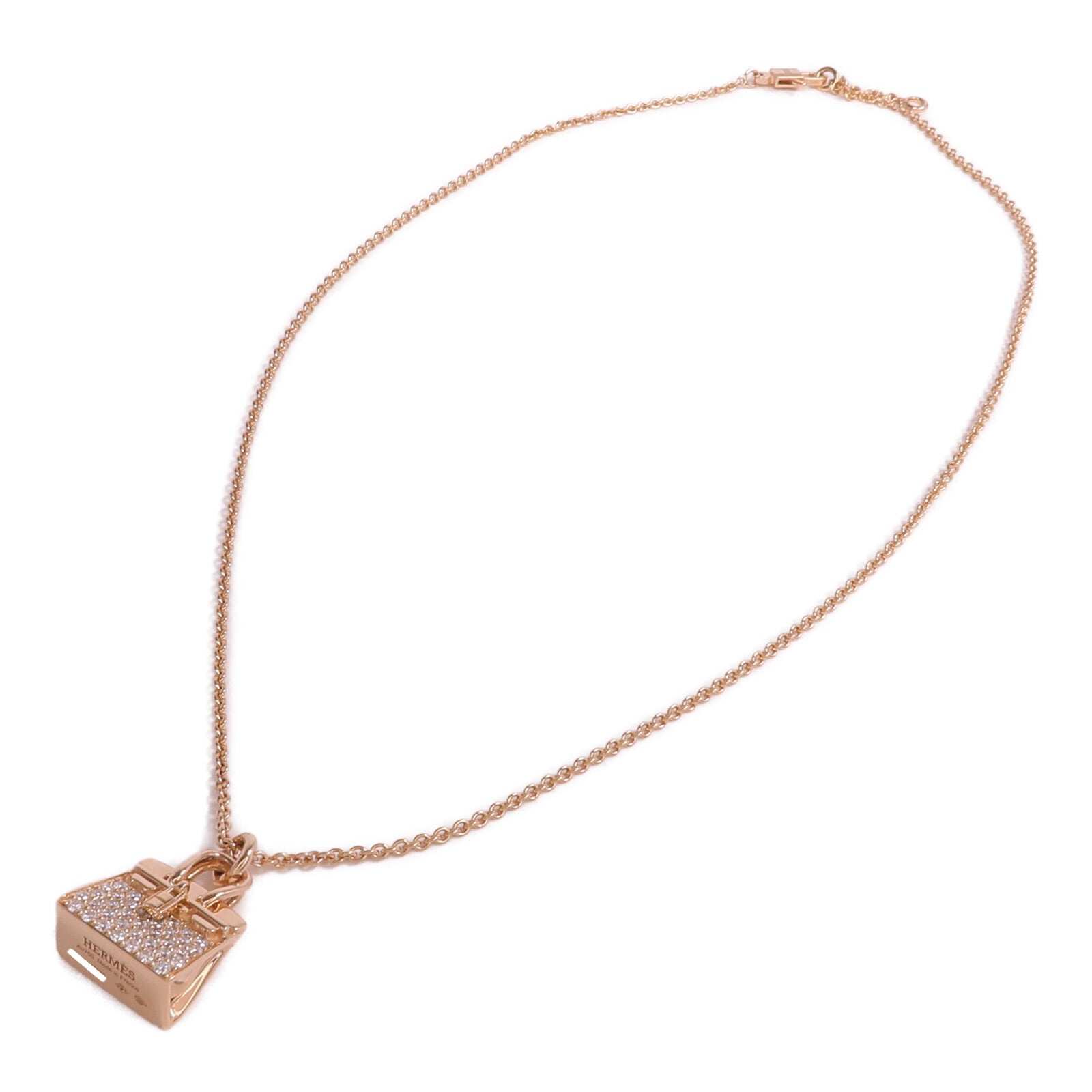 HERMES 18K玫瑰金Amulettes Birkin Pendant鑽石項鍊