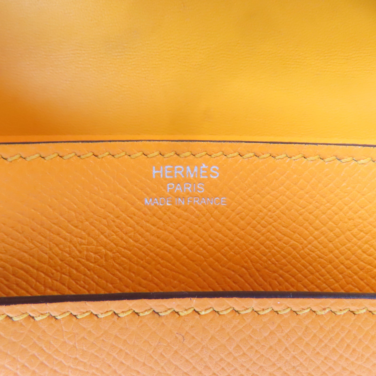 HERMES Epsom皮革Verrou 23銀扣肩背袋Jaune D'or/橙色